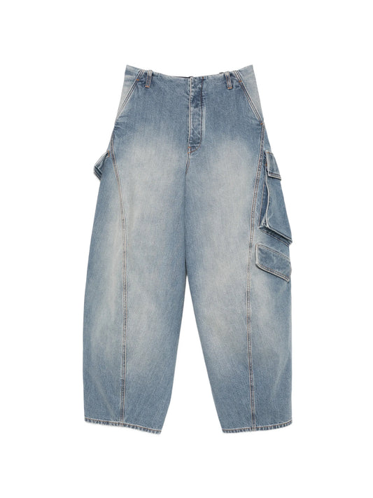 faded-effect denim cargo pants