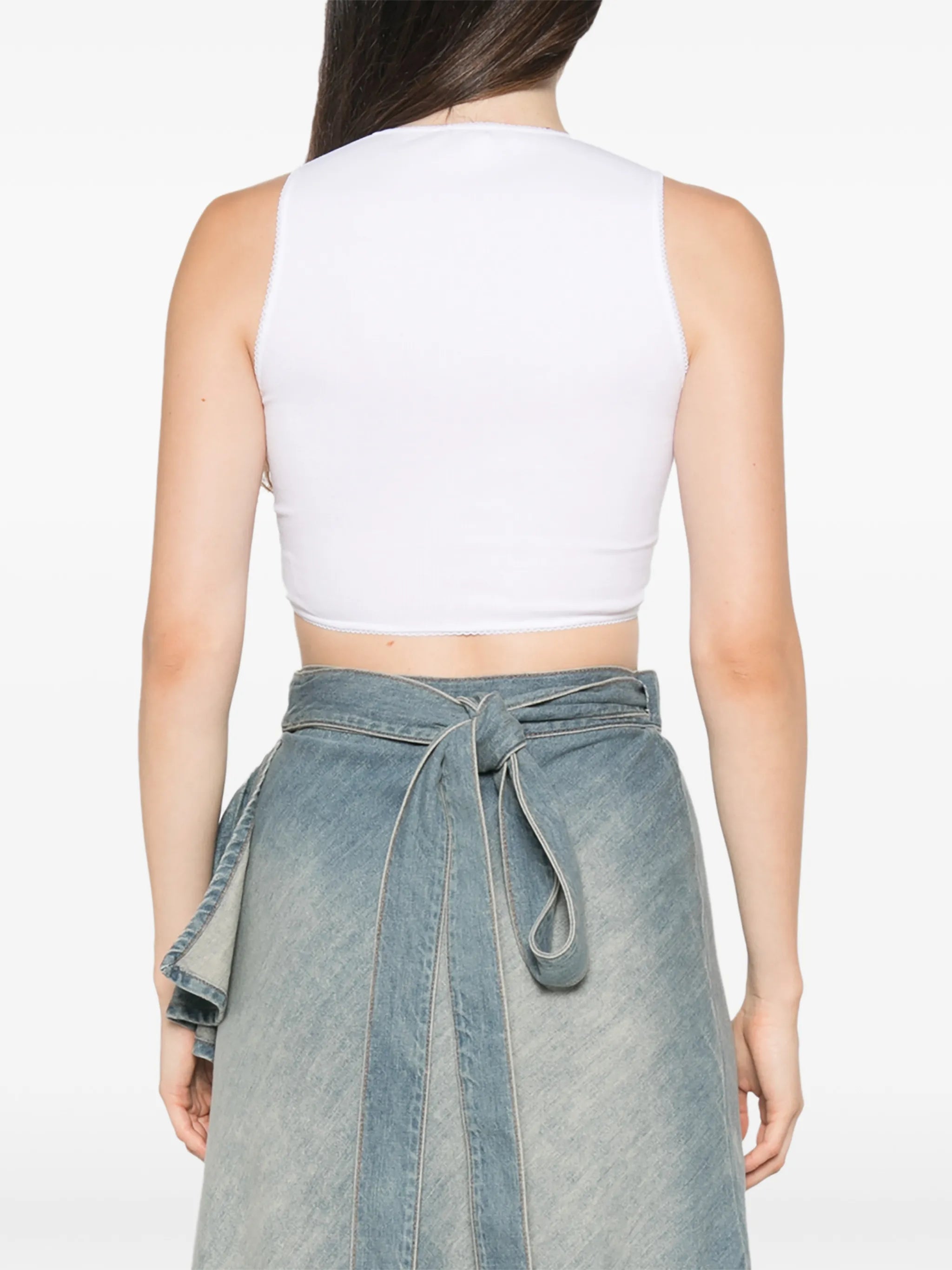 ribbed-knit wrap-style top