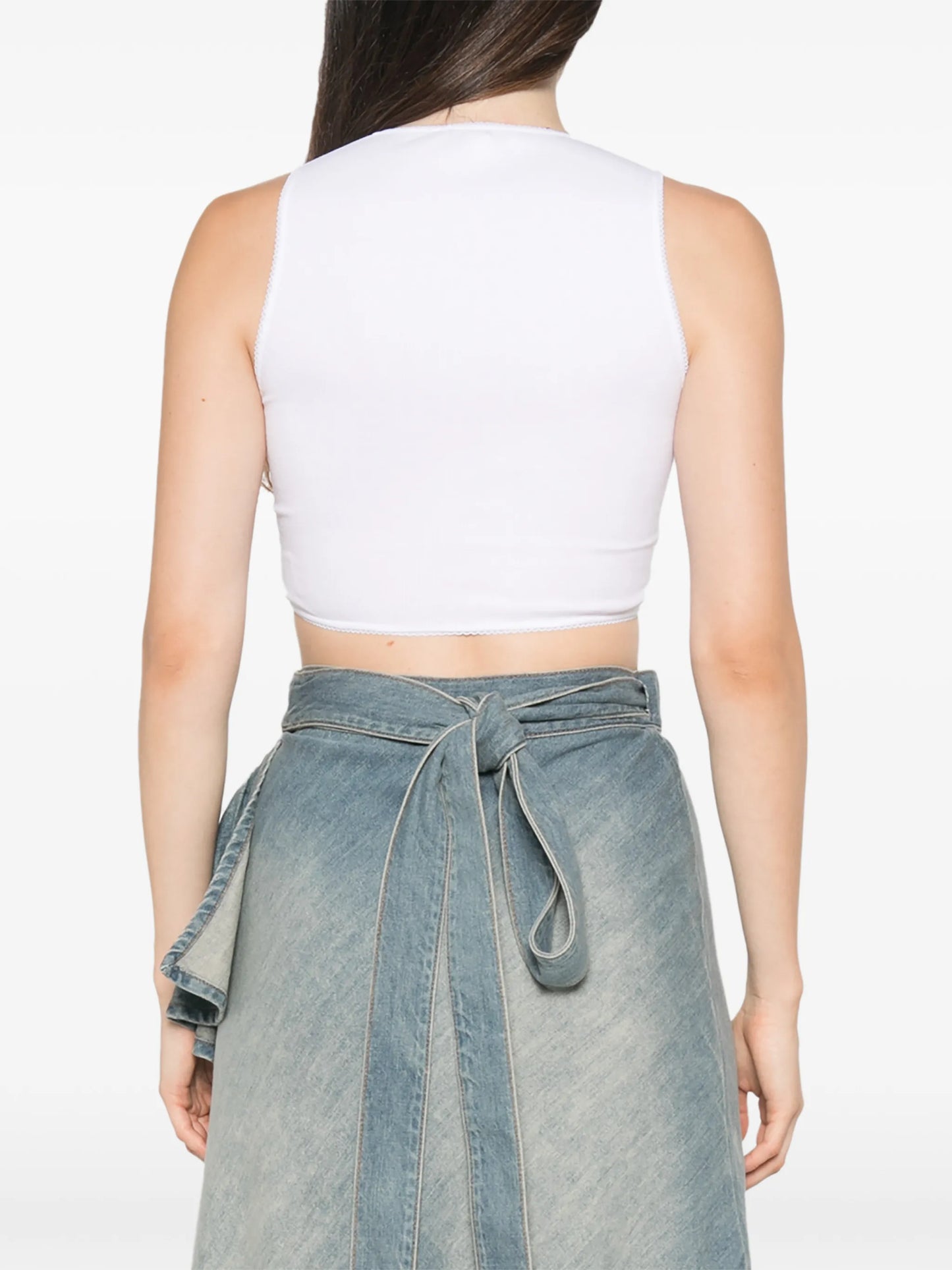 ribbed-knit wrap-style top