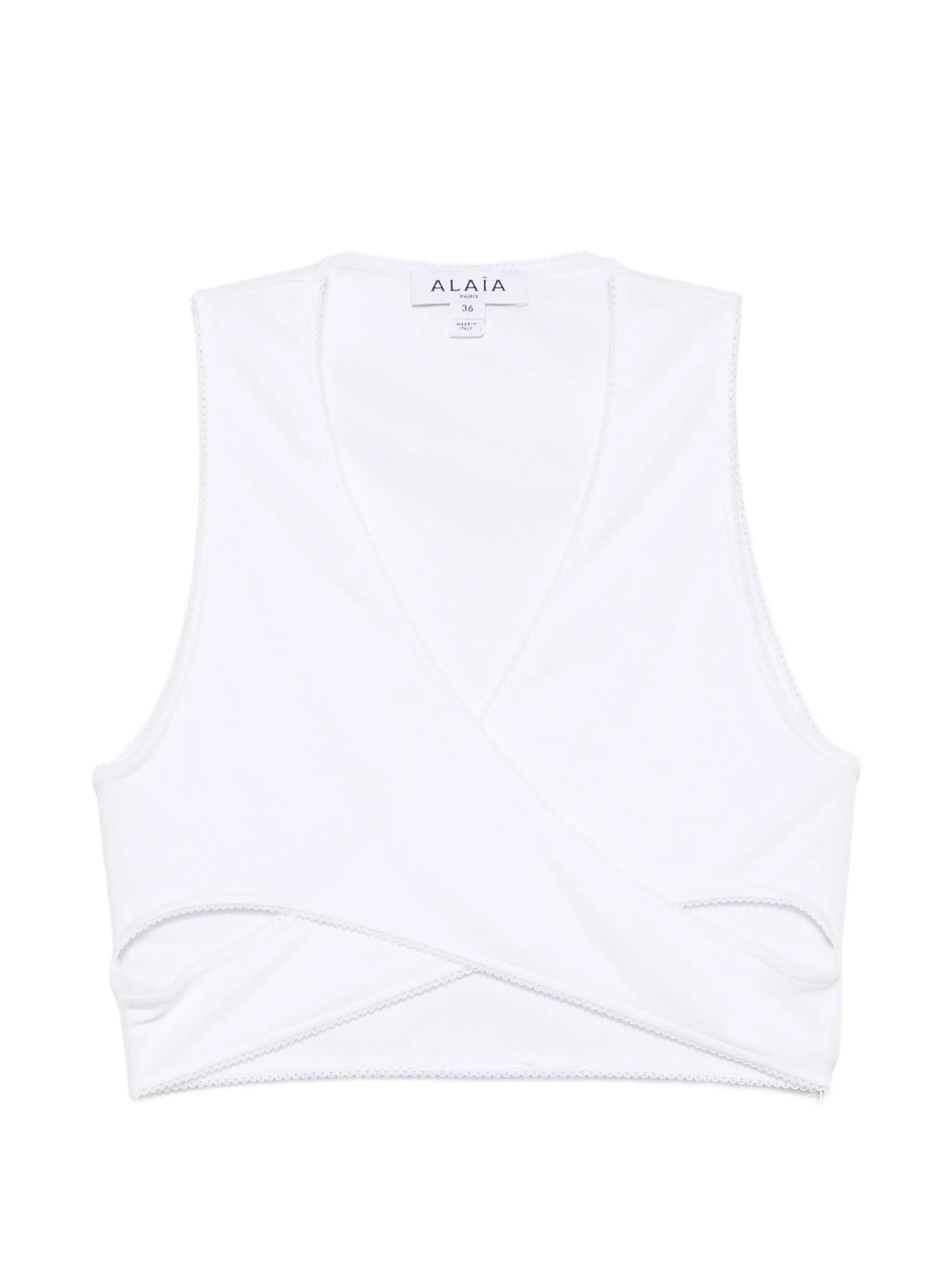 ribbed-knit wrap-style top
