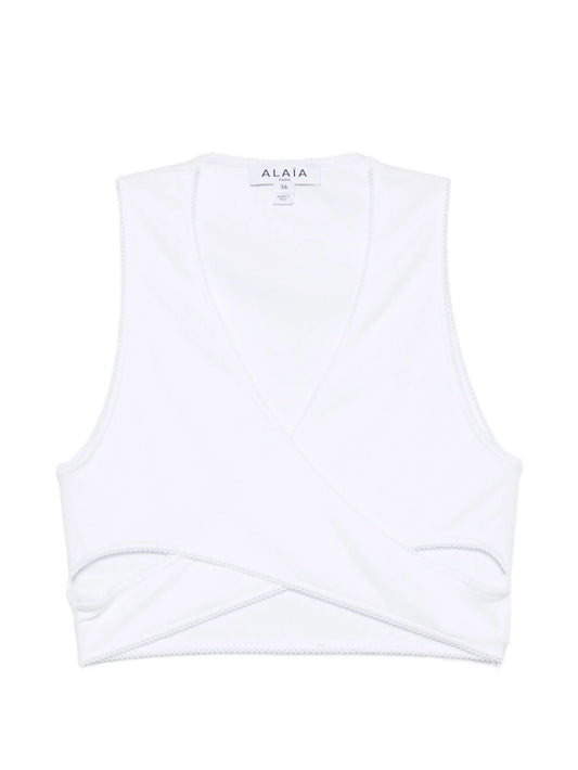 ribbed-knit wrap-style top