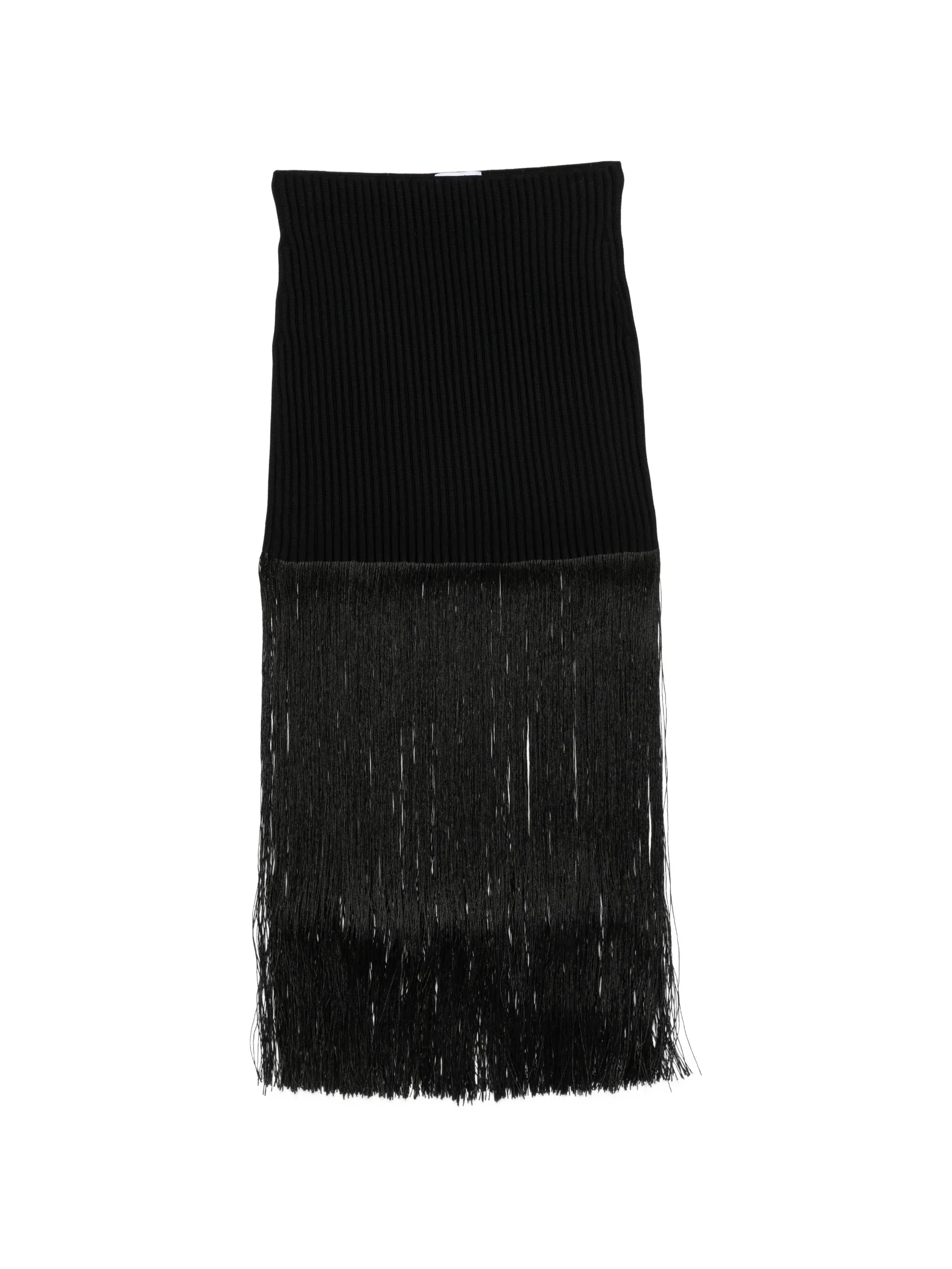 fringed ribbed-knit midi skirt