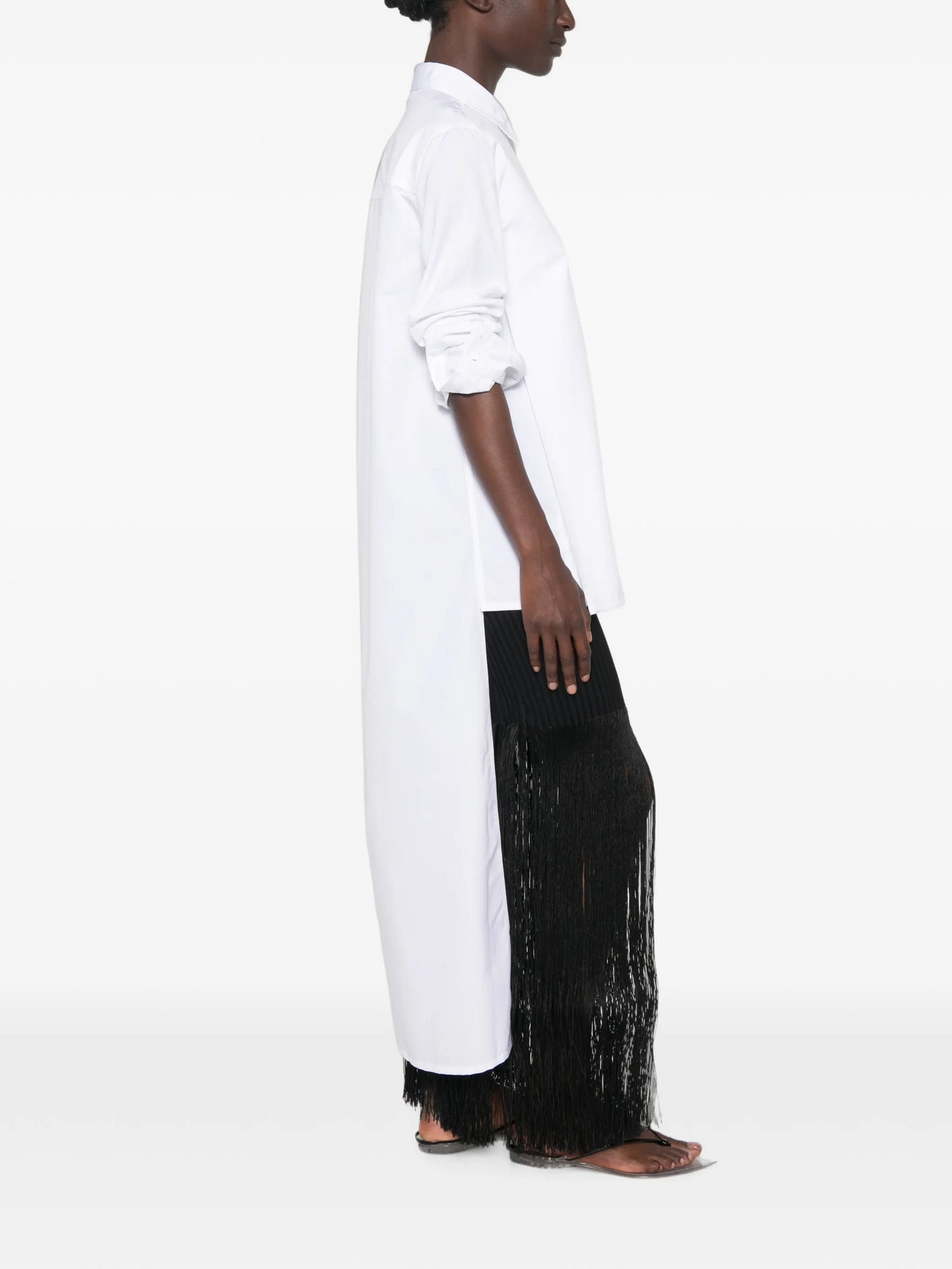 fringed ribbed-knit midi skirt