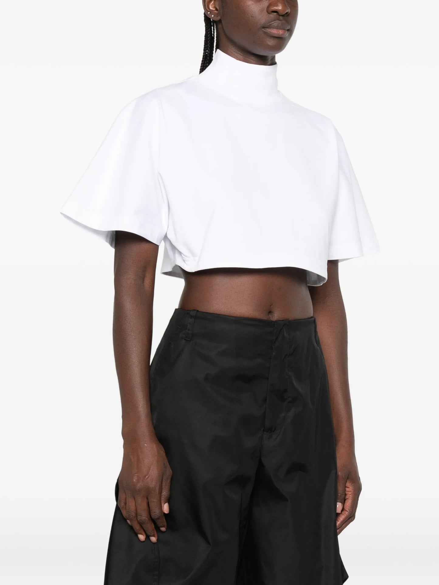 high-neck cropped T-shirt