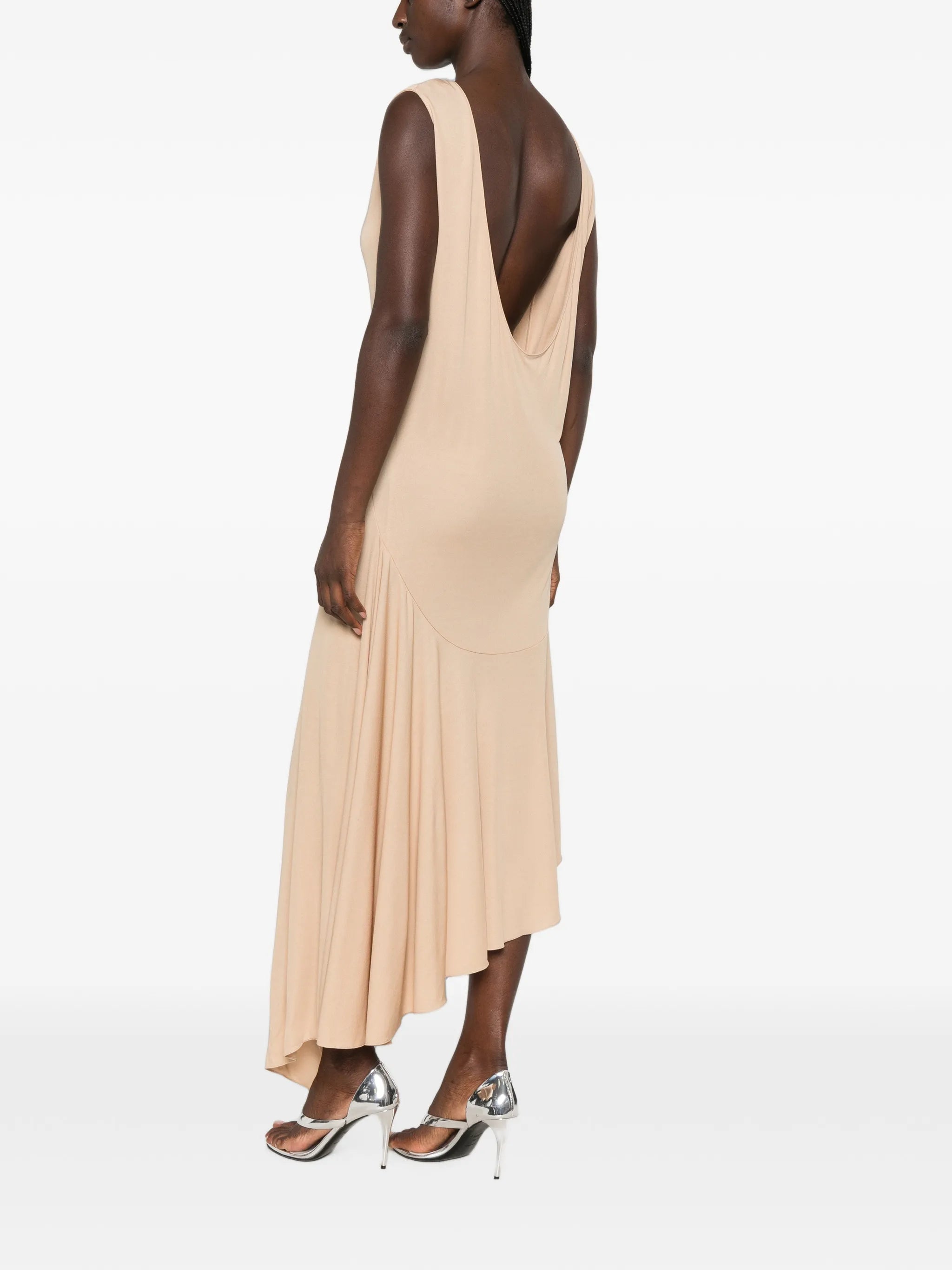 backless asymmetric midi dress