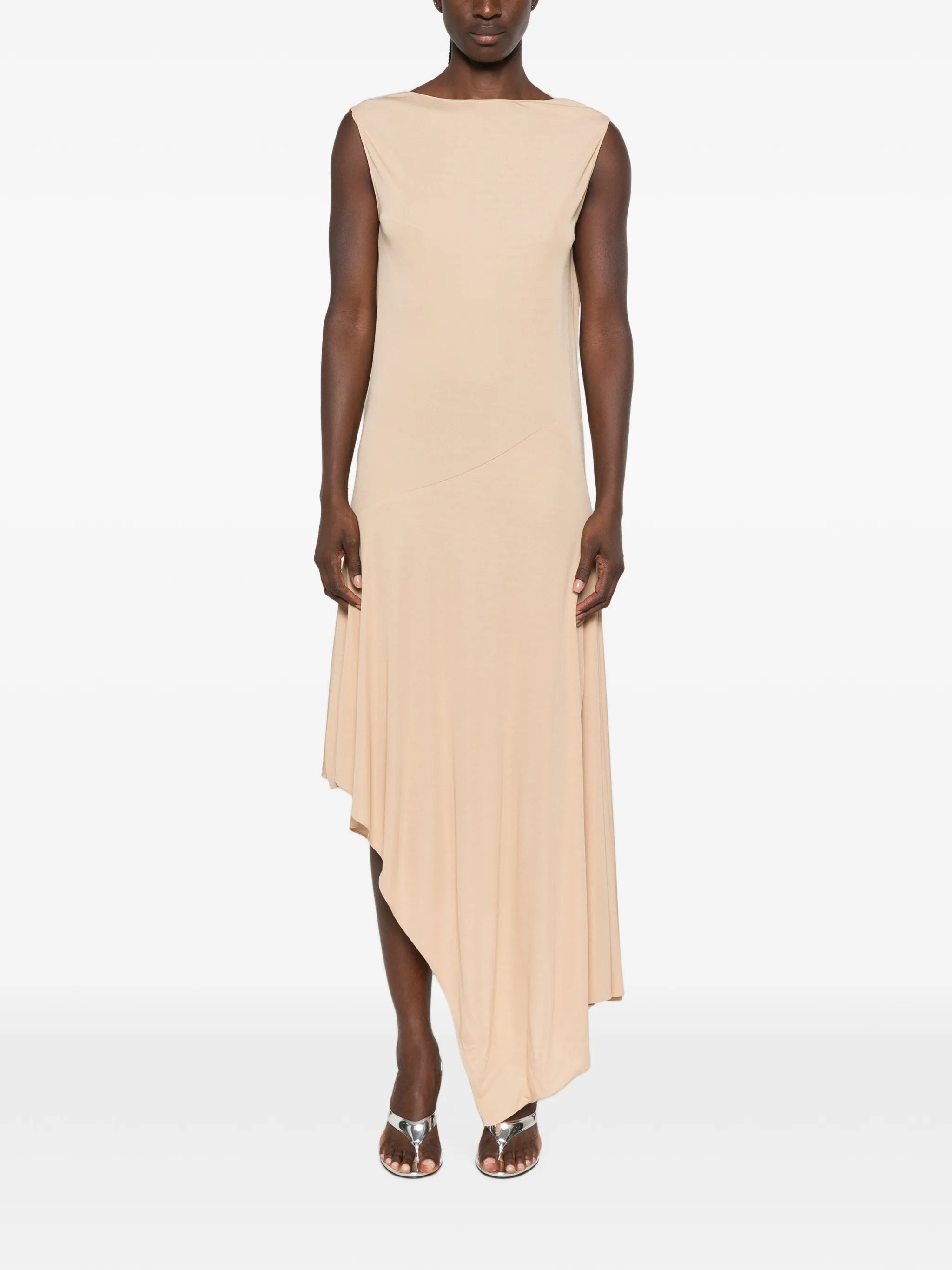 backless asymmetric midi dress