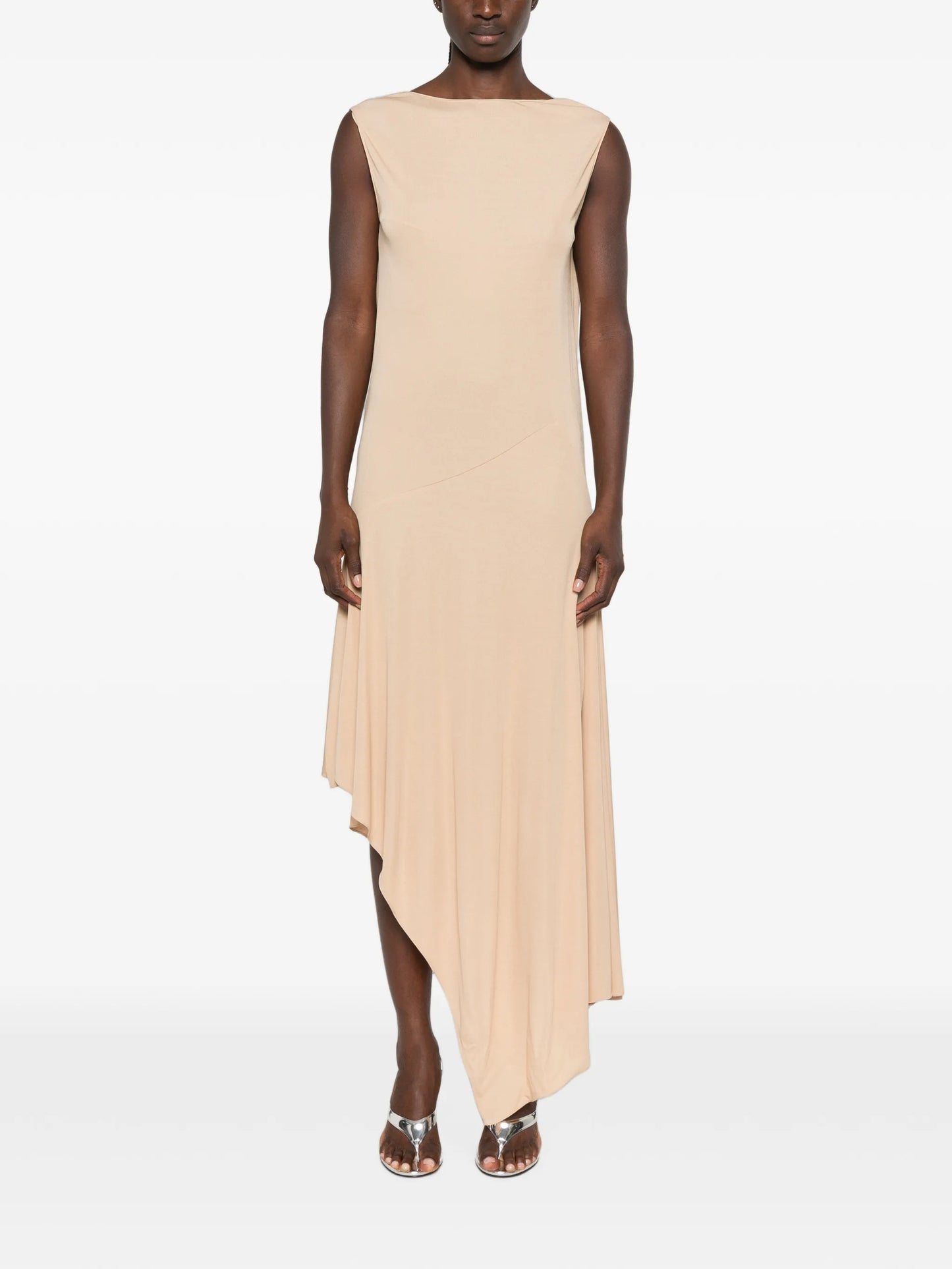 backless asymmetric midi dress