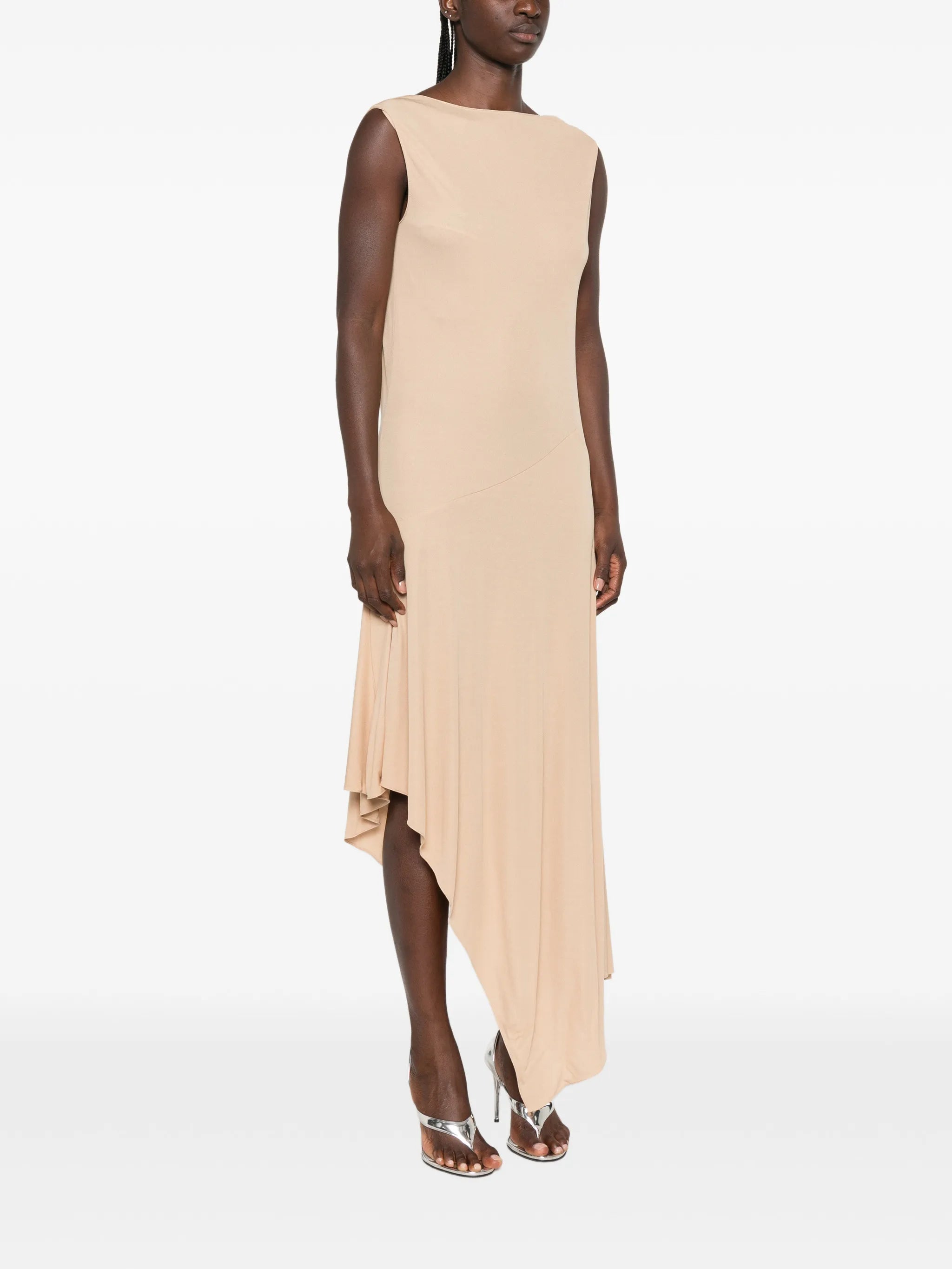 backless asymmetric midi dress