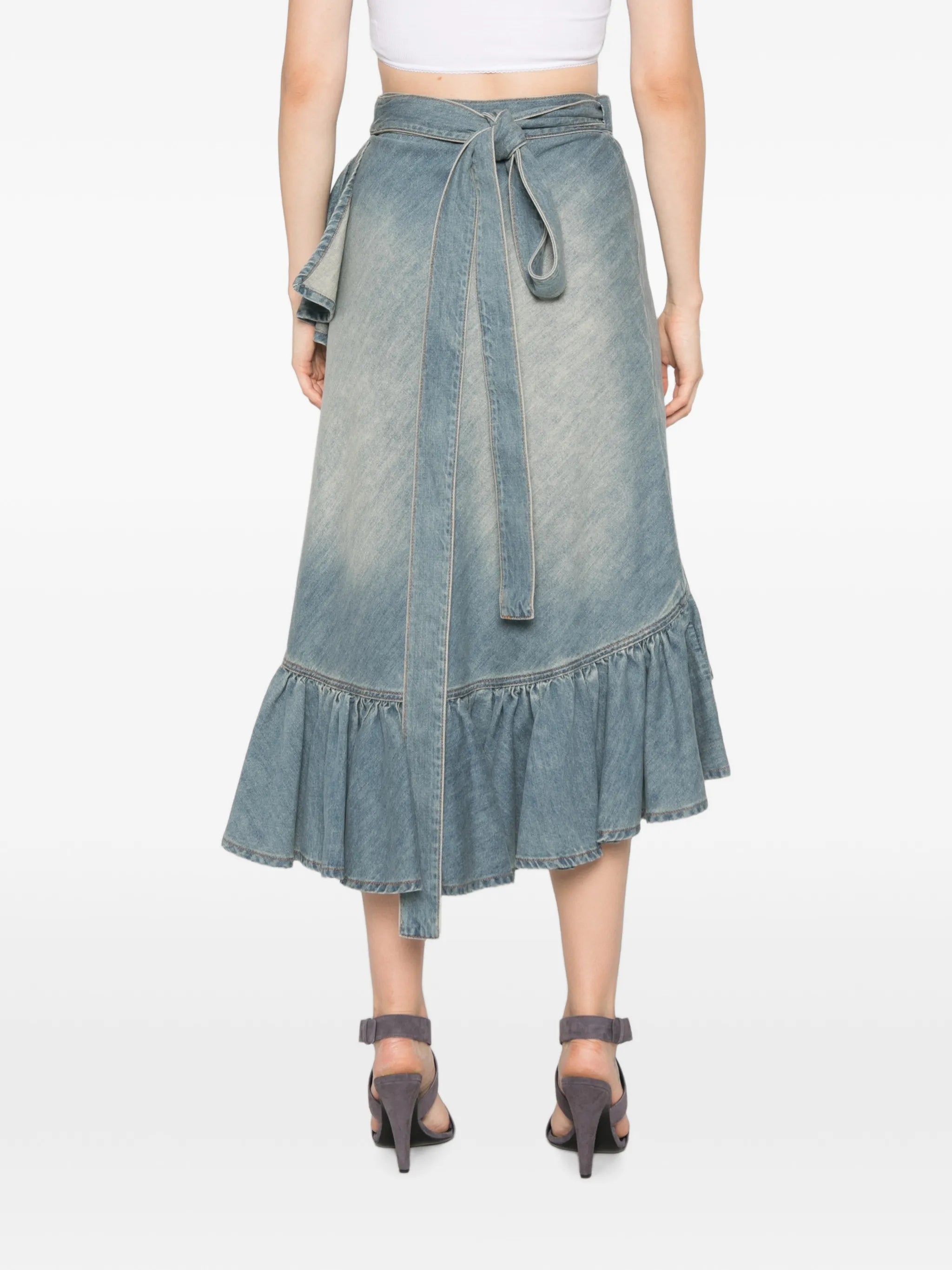 ruffled-trim wrap-style midi skirt