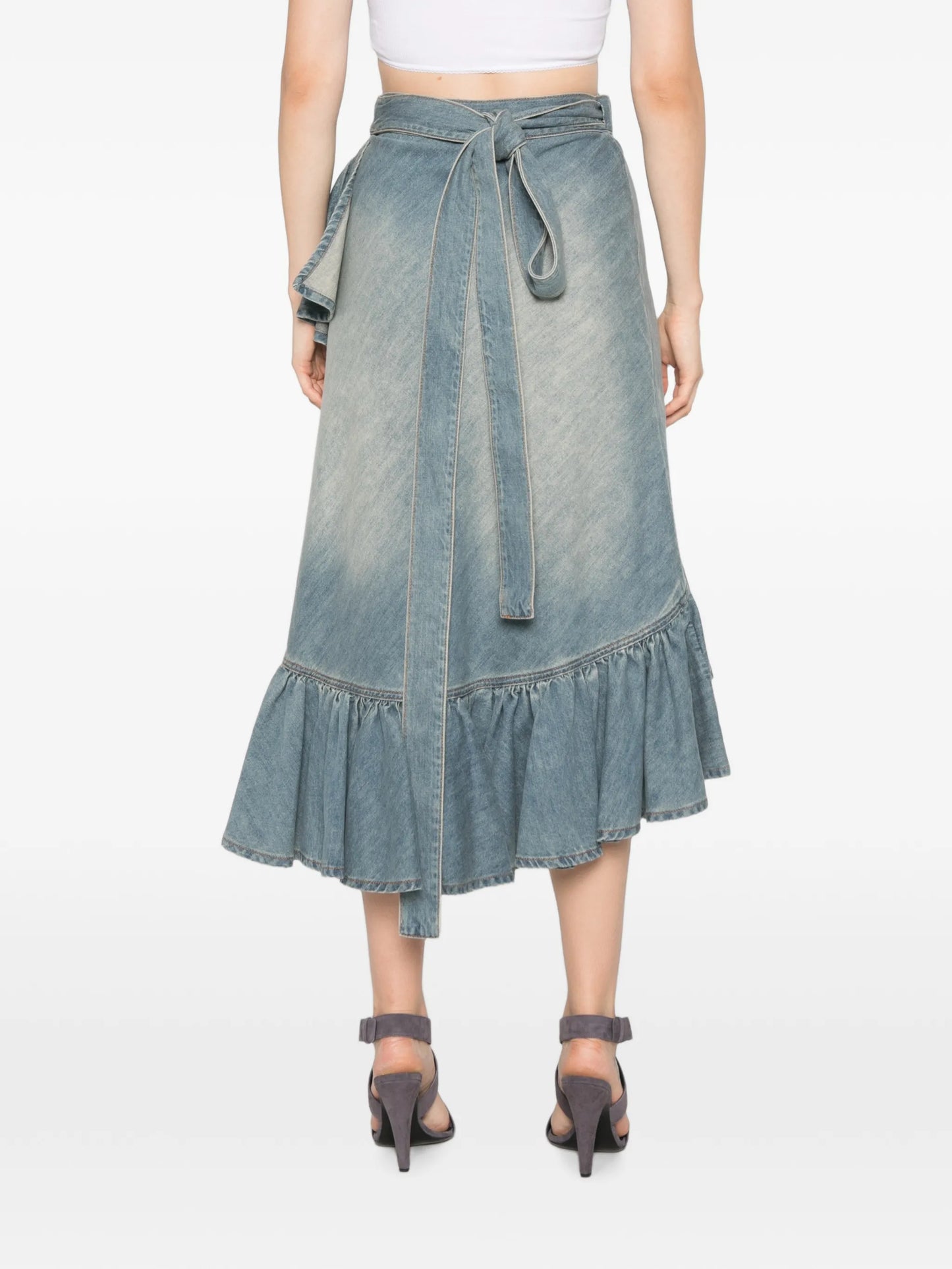 ruffled-trim wrap-style midi skirt