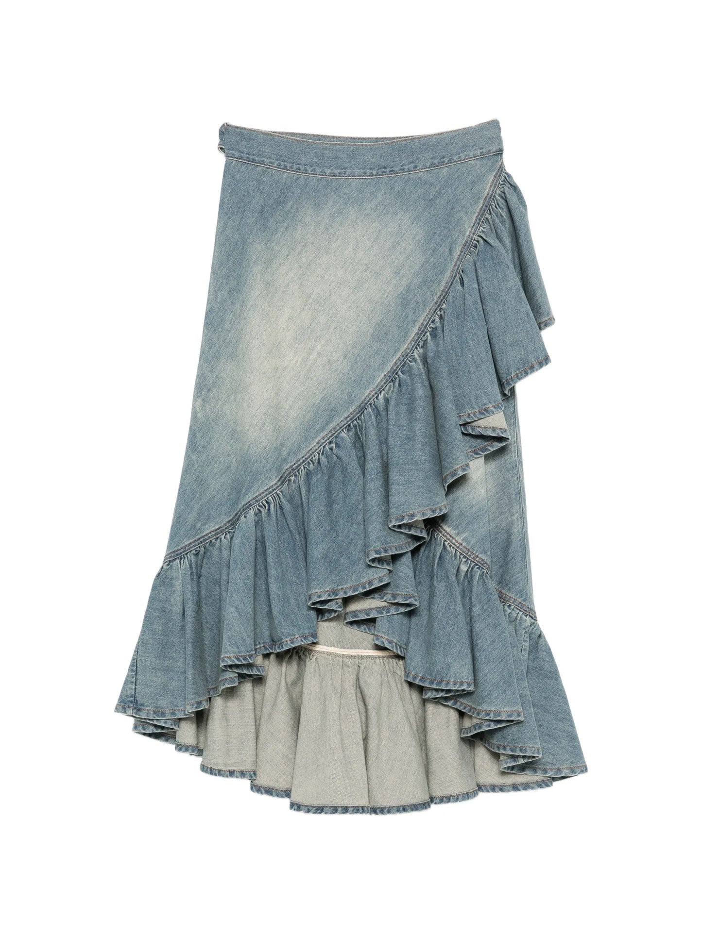ruffled-trim wrap-style midi skirt