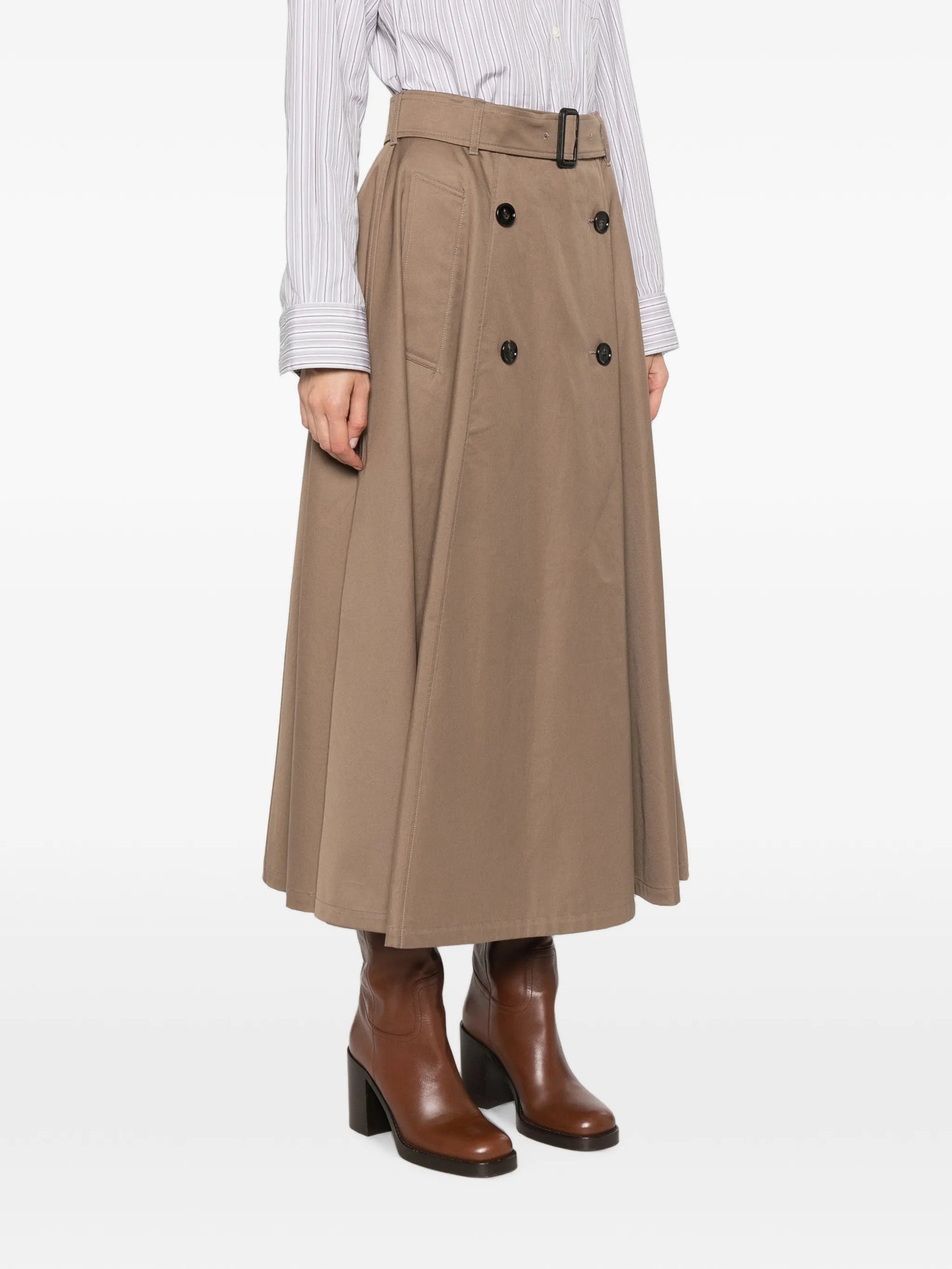 double-breasted belted skirt