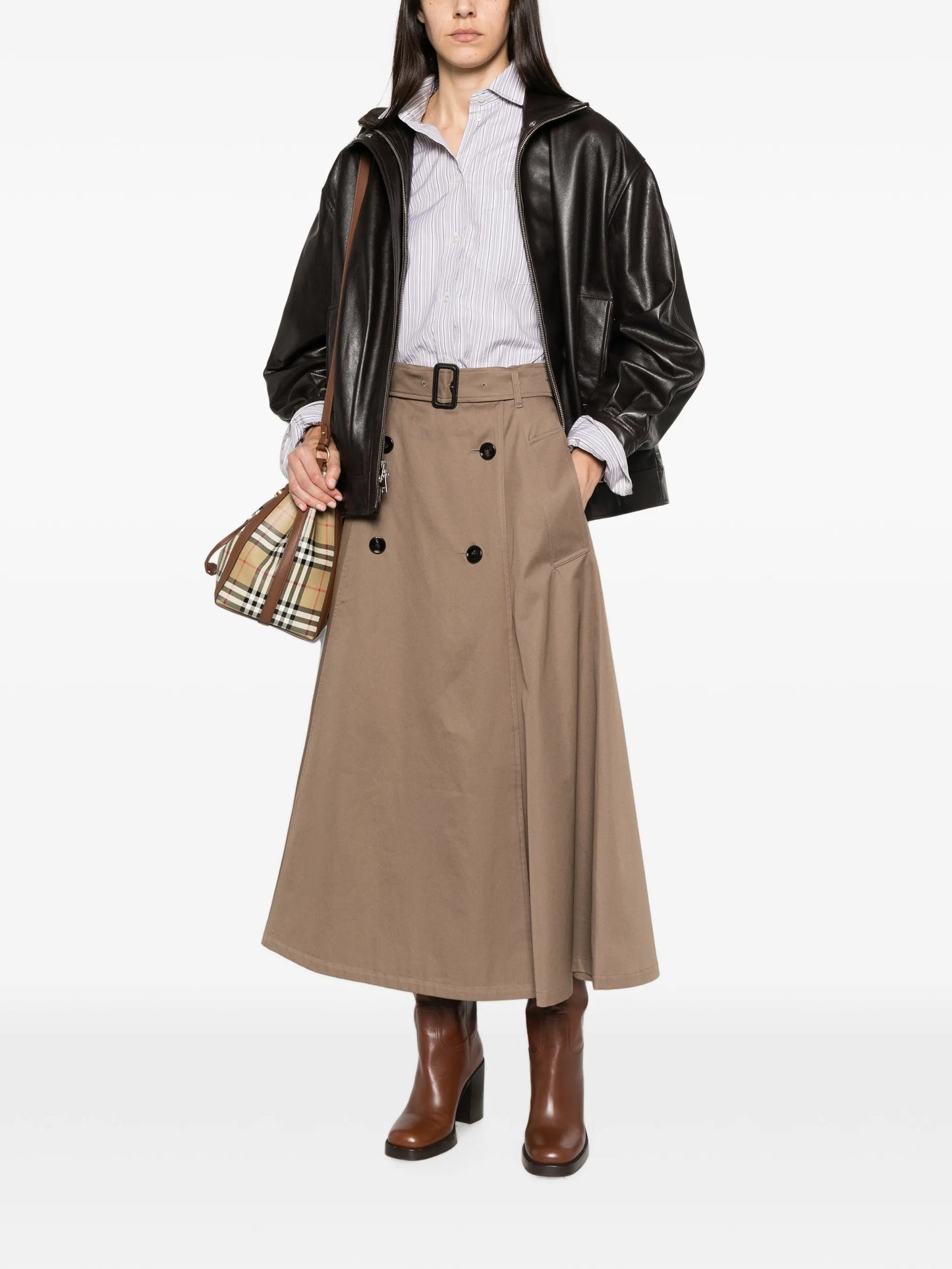 double-breasted belted skirt