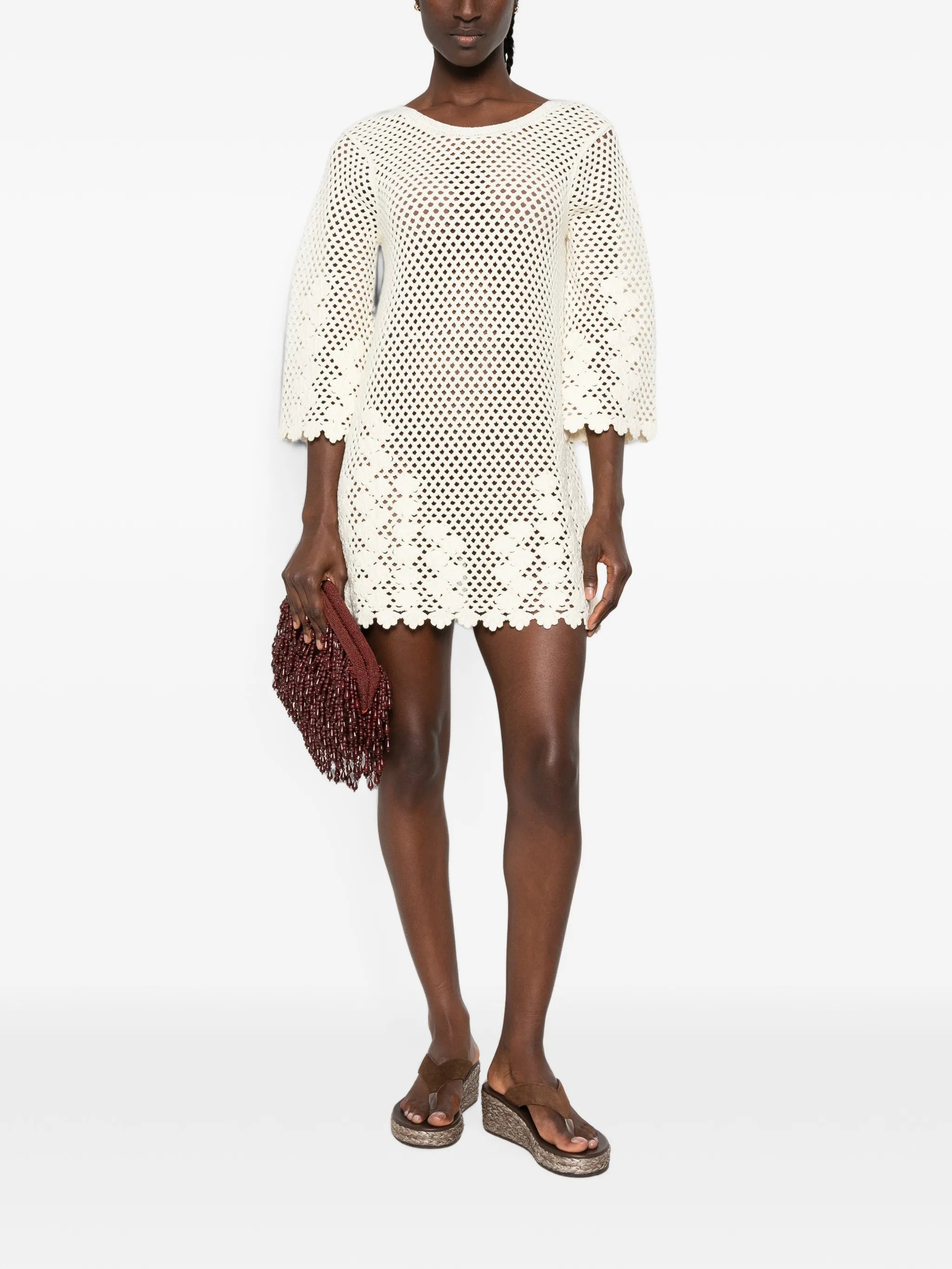 Saskia floral-crochet mini dress