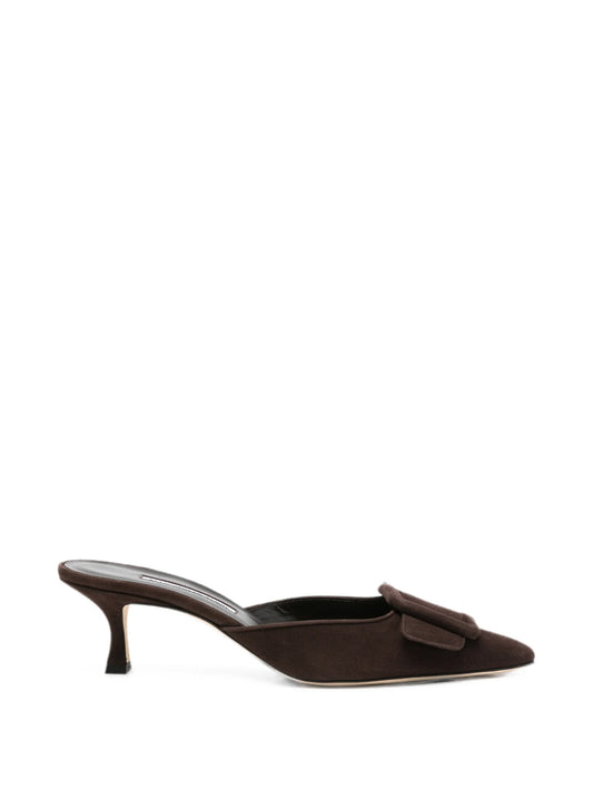 Maysale brown suede buckle mules