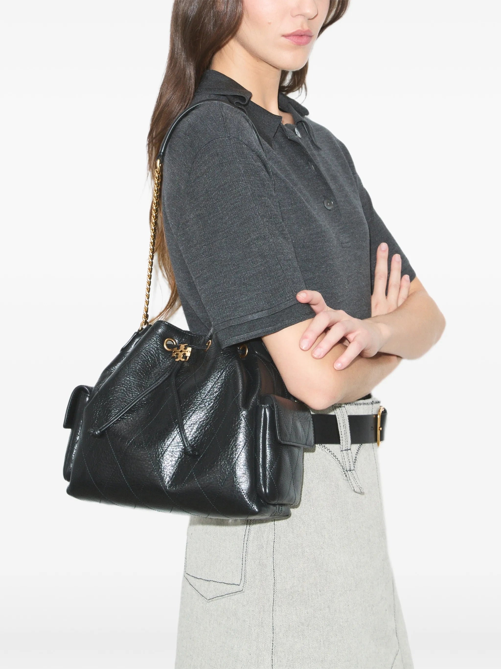 Charlie quilted drawstring shoulder bag