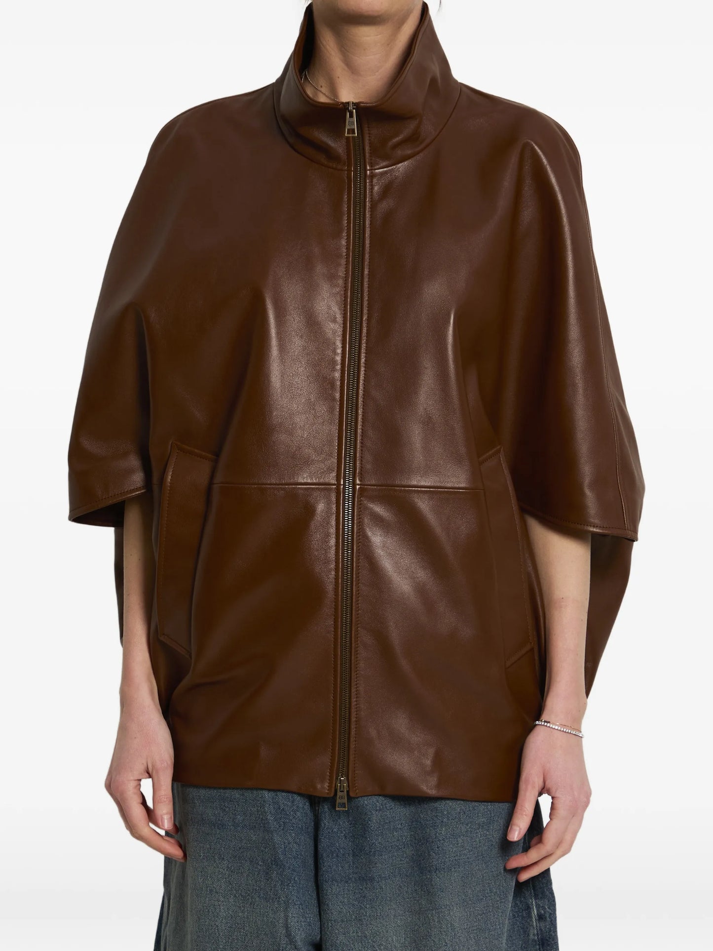 Cooon high-collar bomber leather jacket
