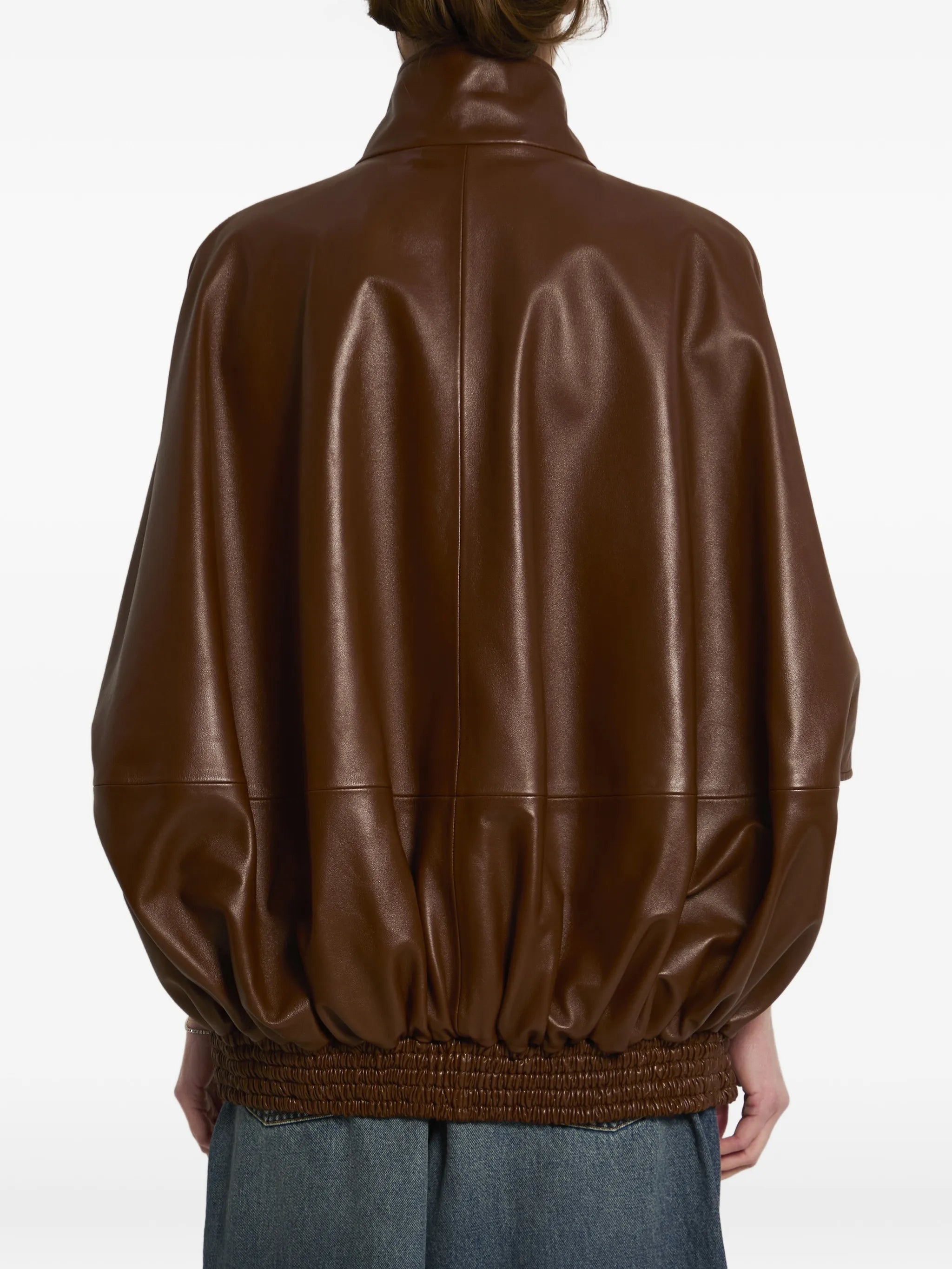 Cooon high-collar bomber leather jacket