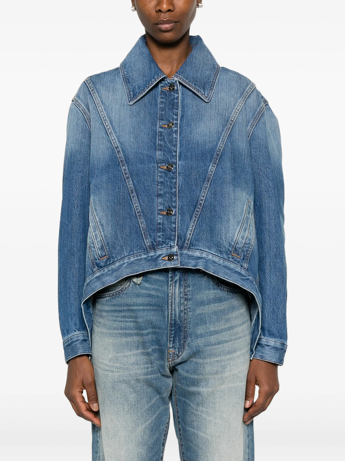trapeze jacket in medium blue denim