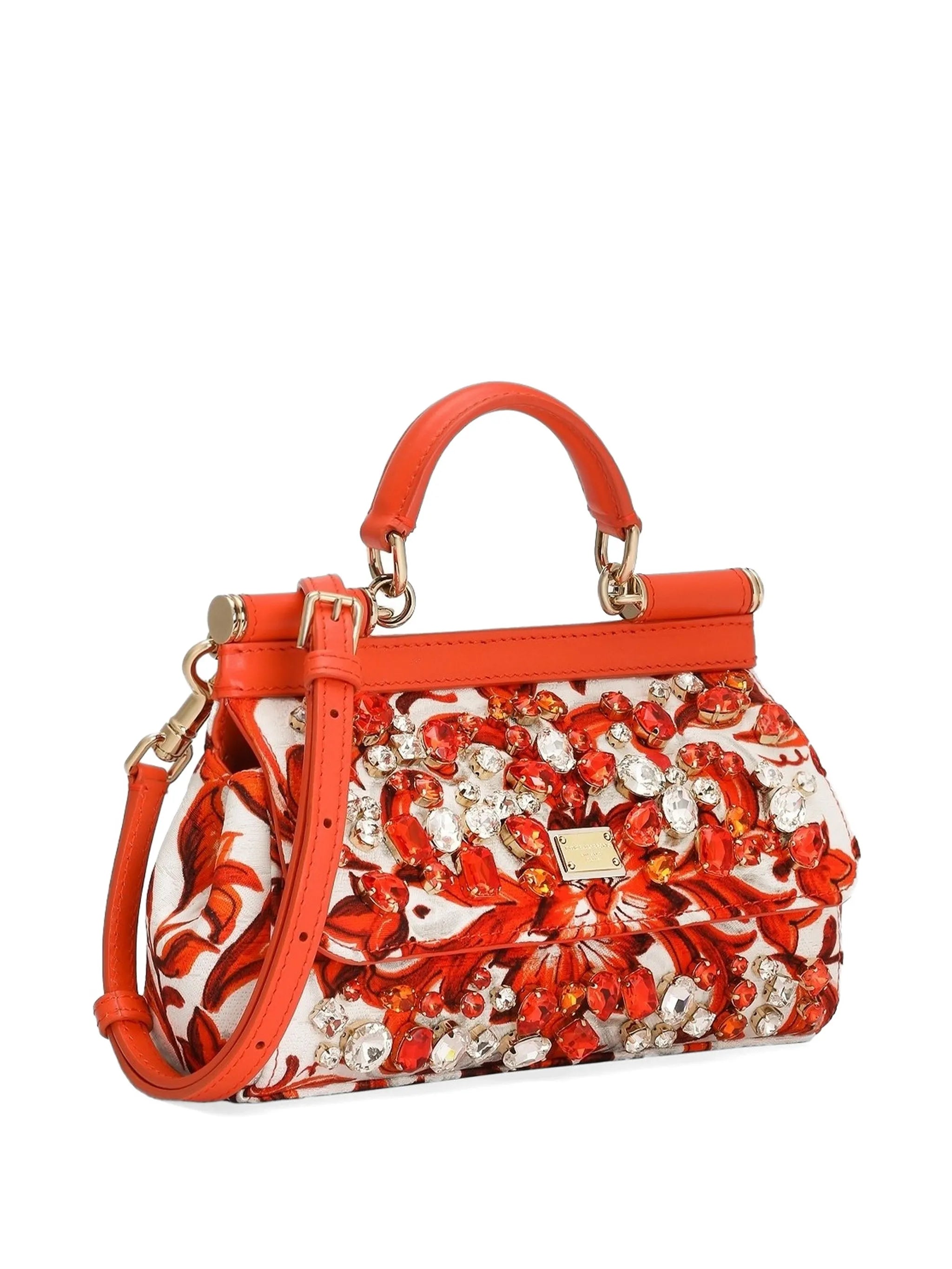 mini Sicily handbag with embroidery and bezels