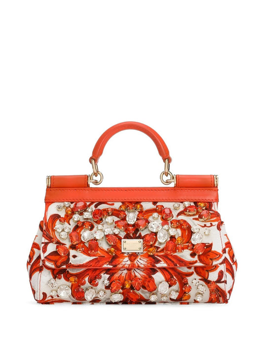 mini Sicily handbag with embroidery and bezels