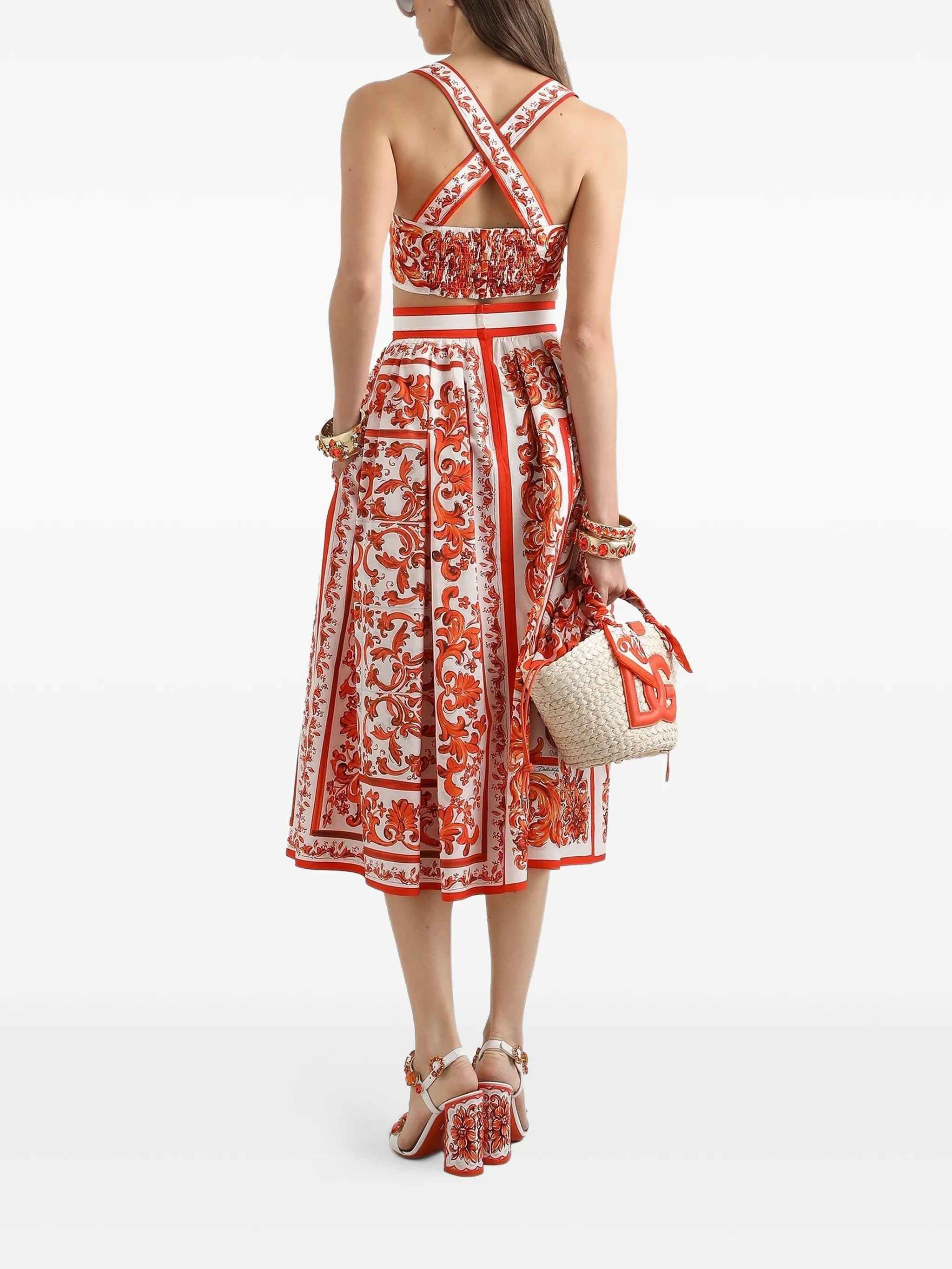 Majolica-print pleated skirt