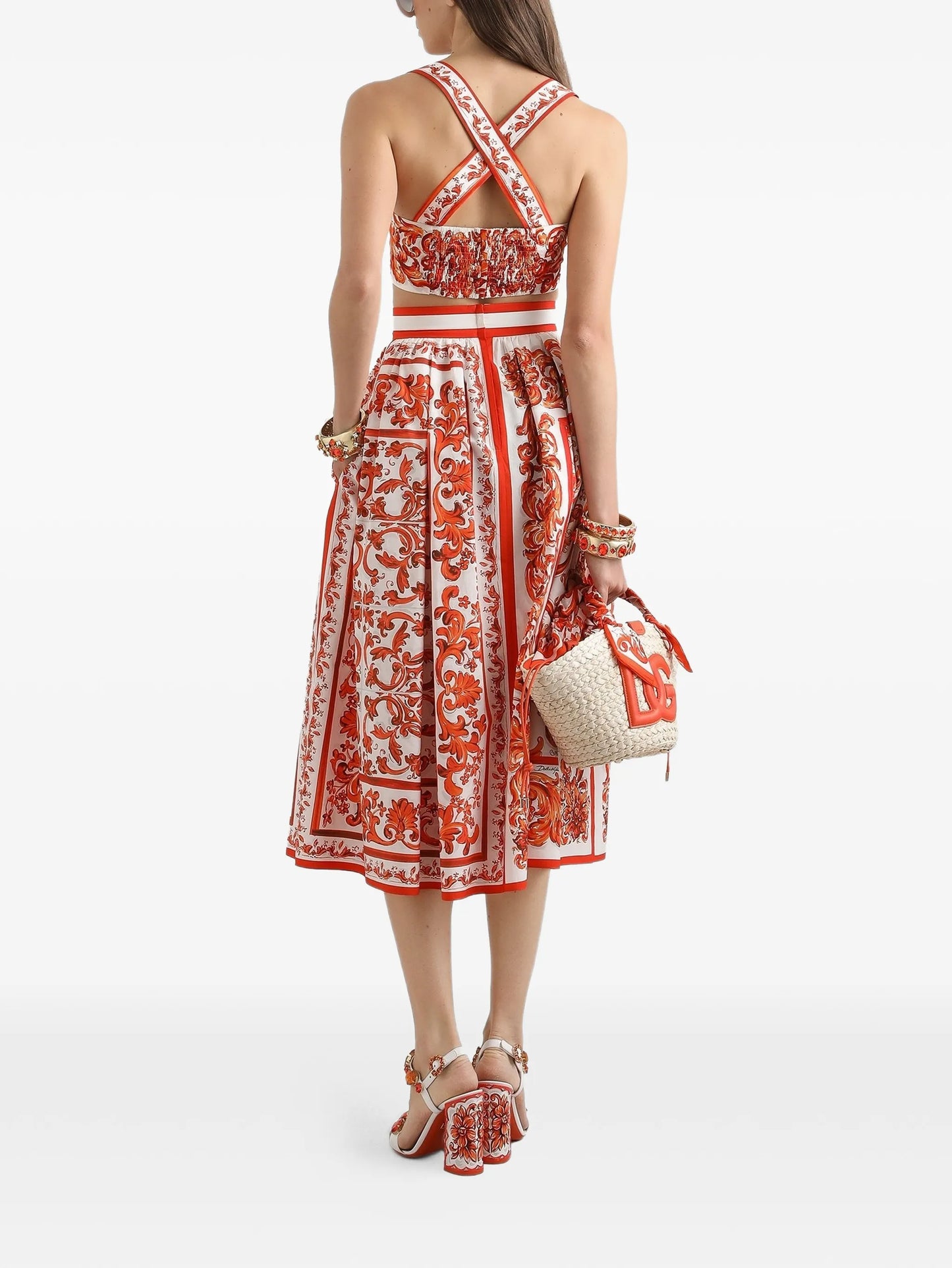 Majolica-print pleated skirt