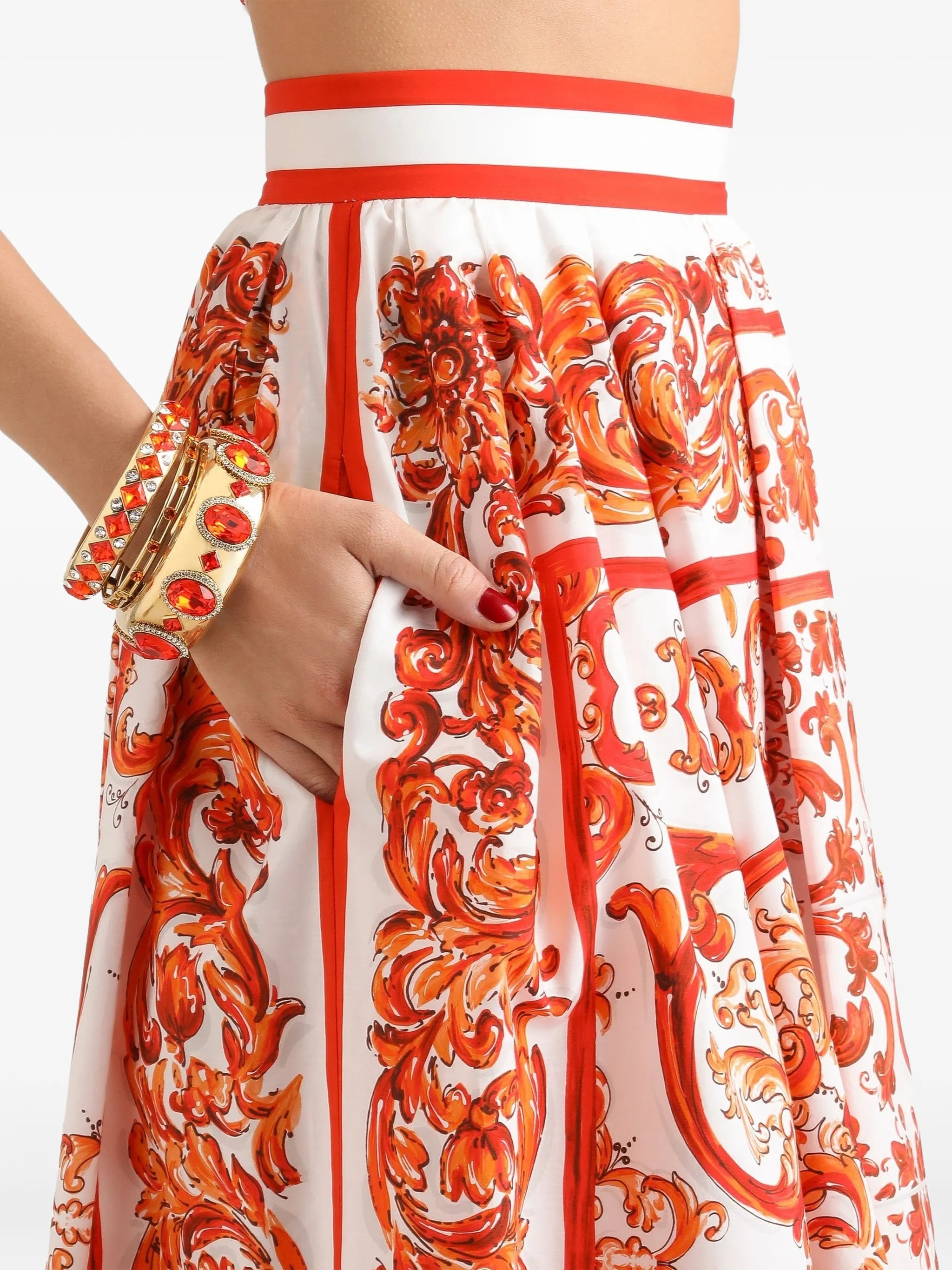 Majolica-print pleated skirt