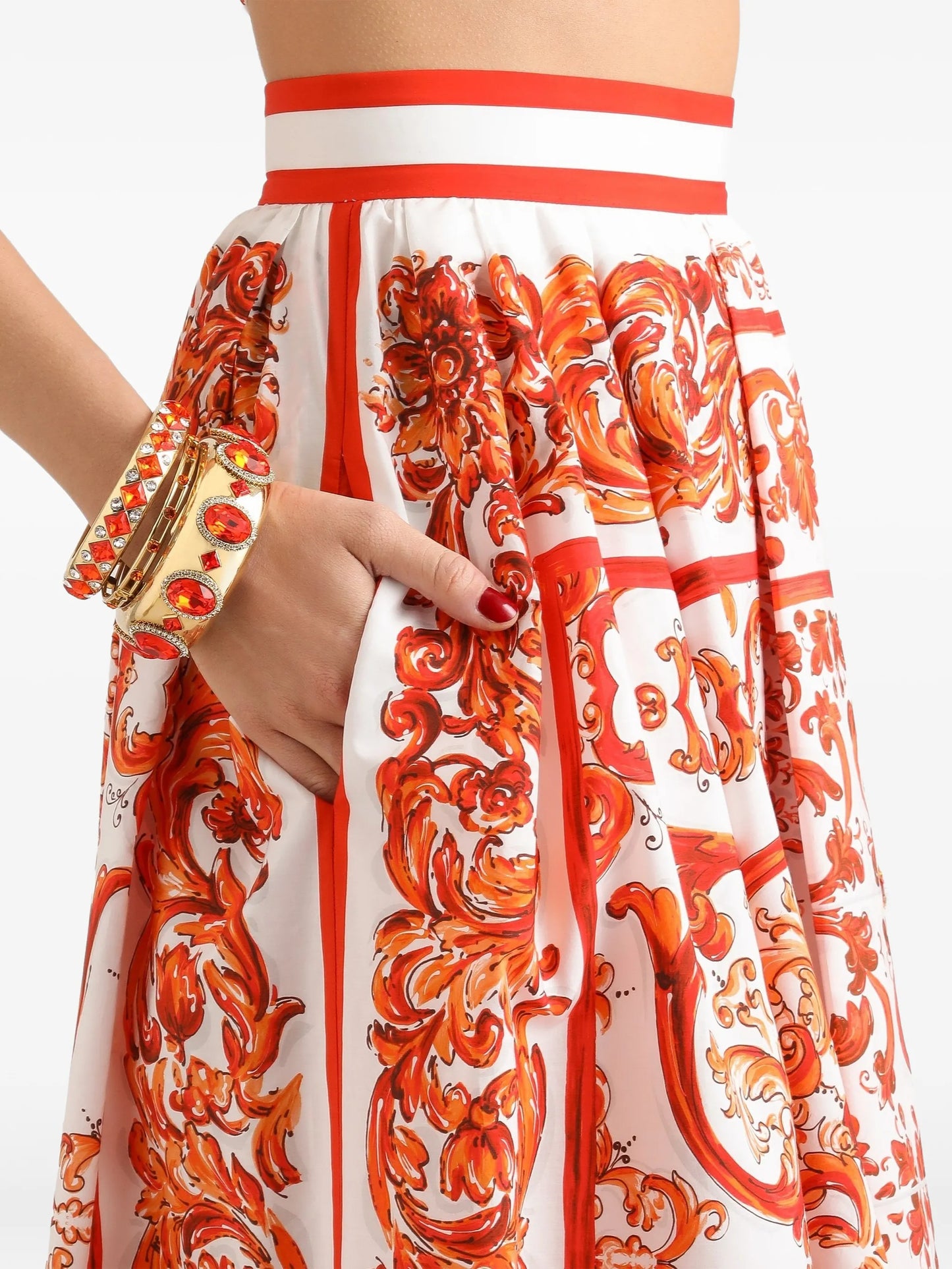 Majolica-print pleated skirt