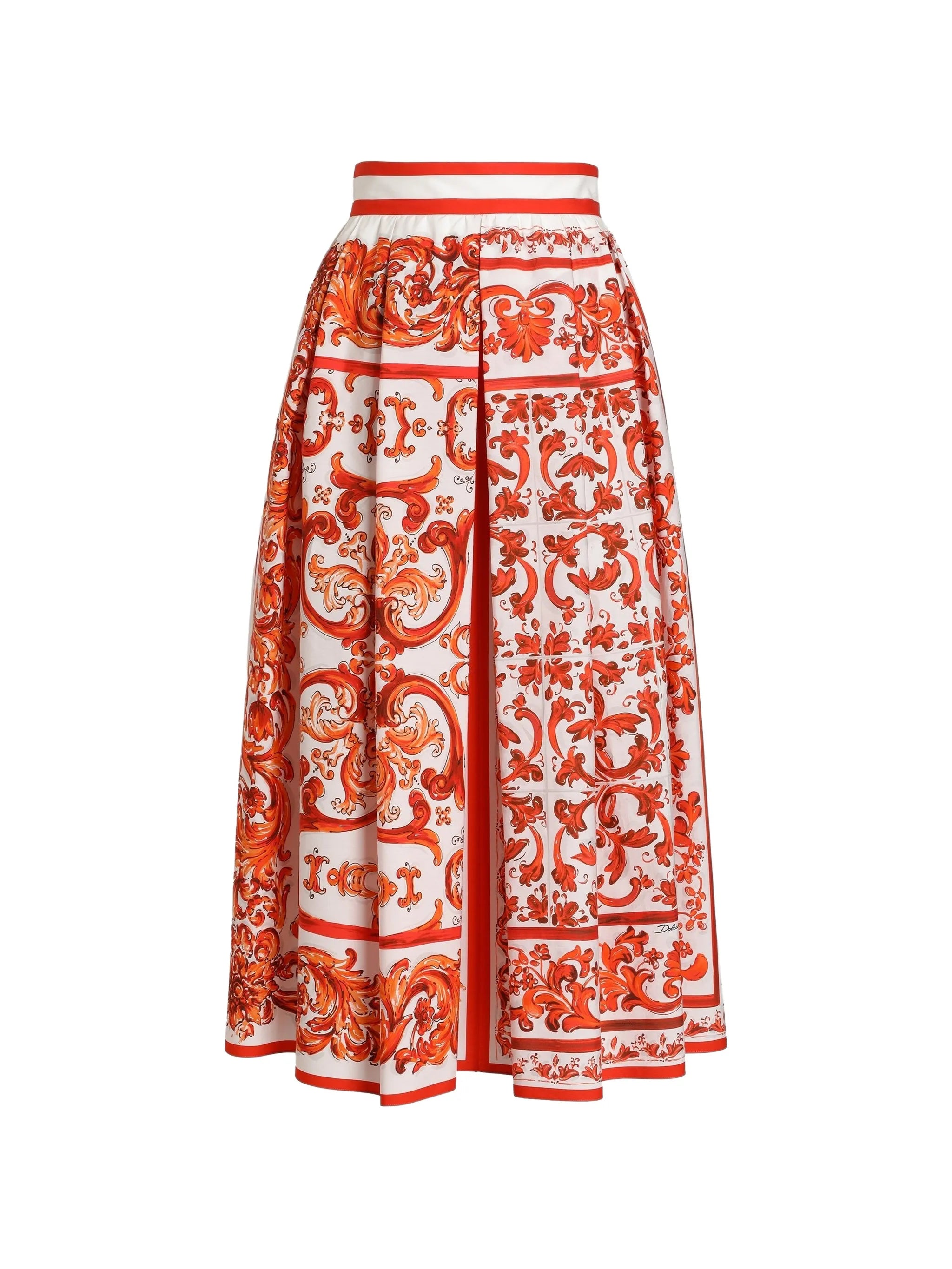 Majolica-print pleated skirt