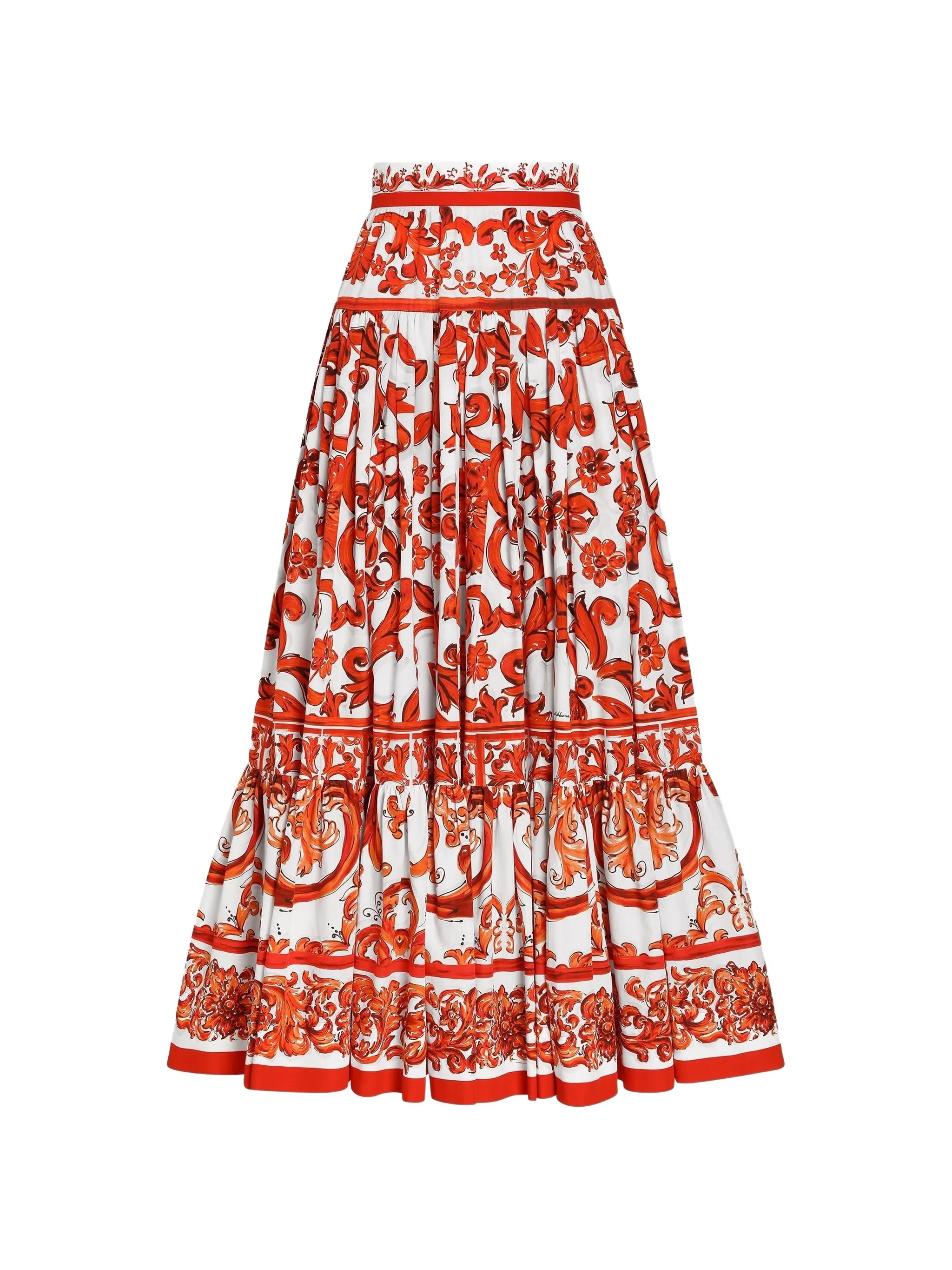 Majolica-print poplin long skirt