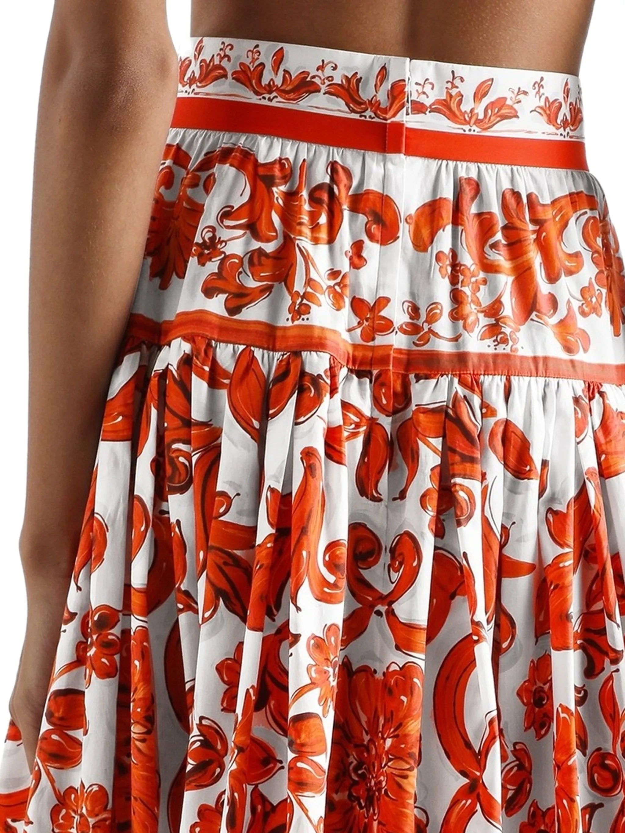 Majolica-print poplin long skirt