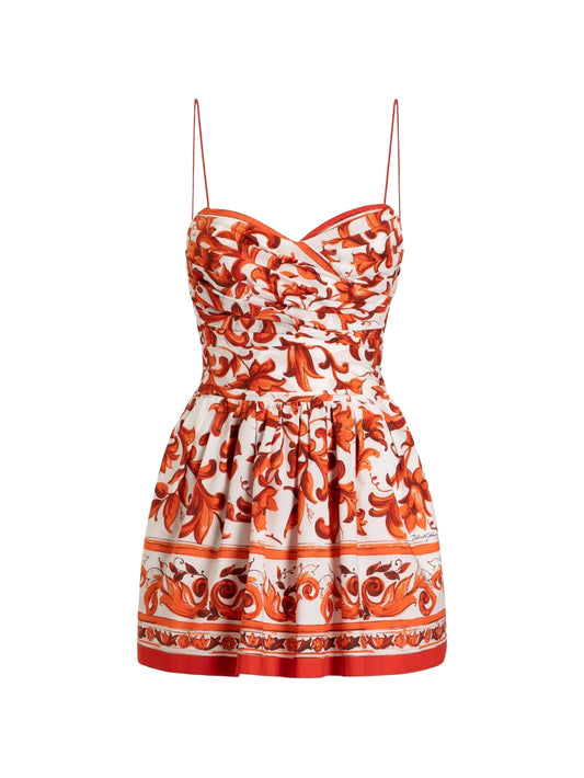 Majolica-print poplin short dress