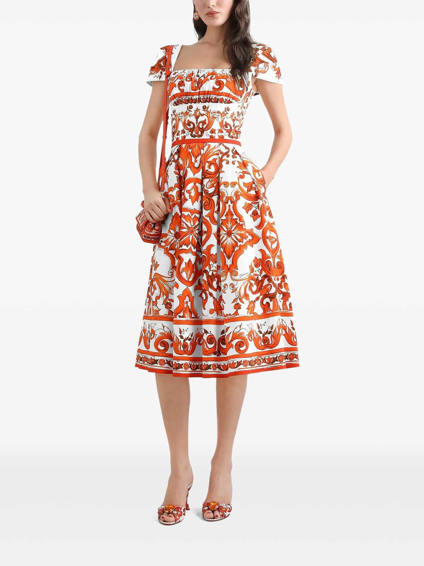 Majolica-print poplin dress