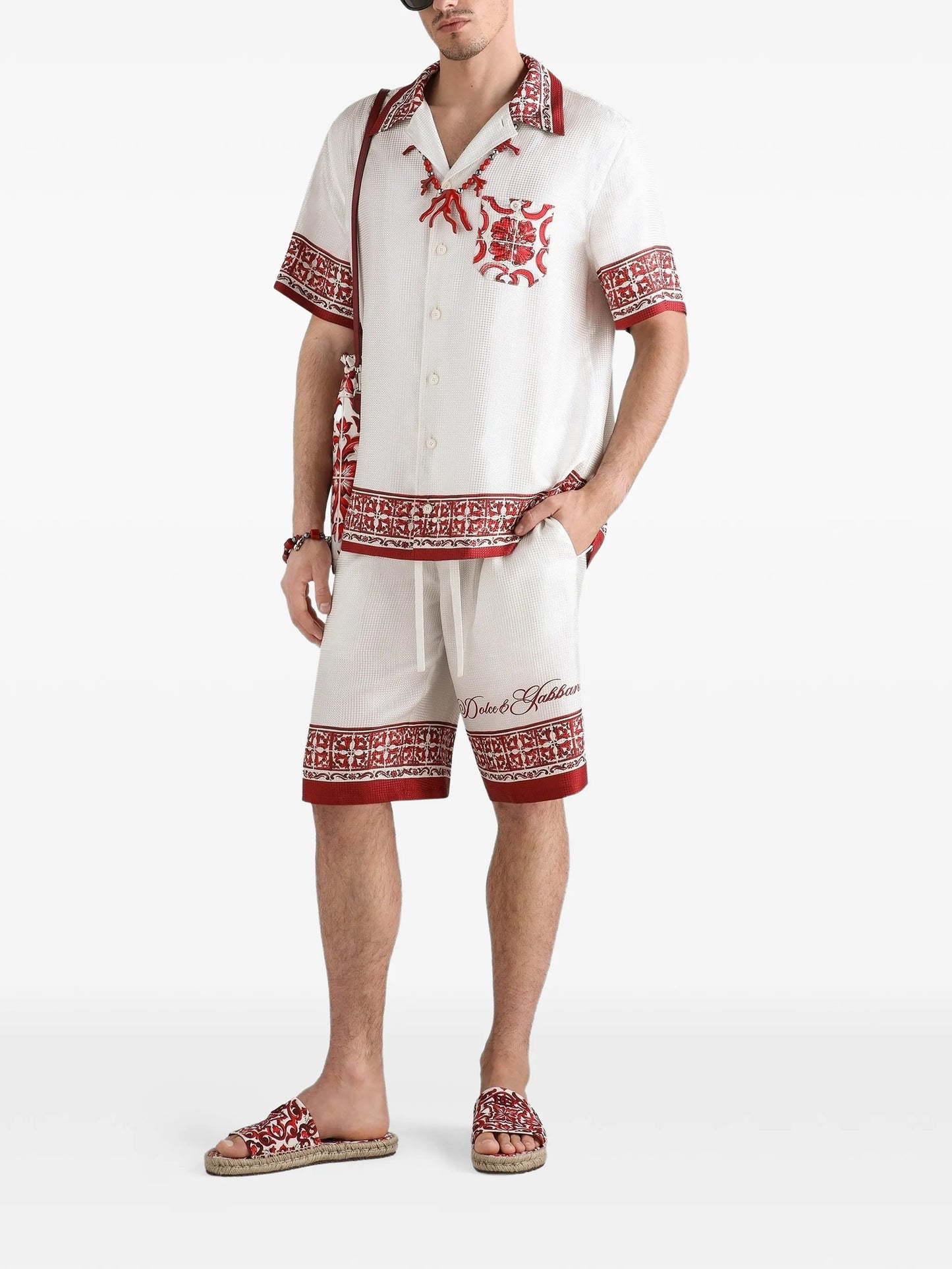 Majolica-print bright jacquard Hawaii shirt
