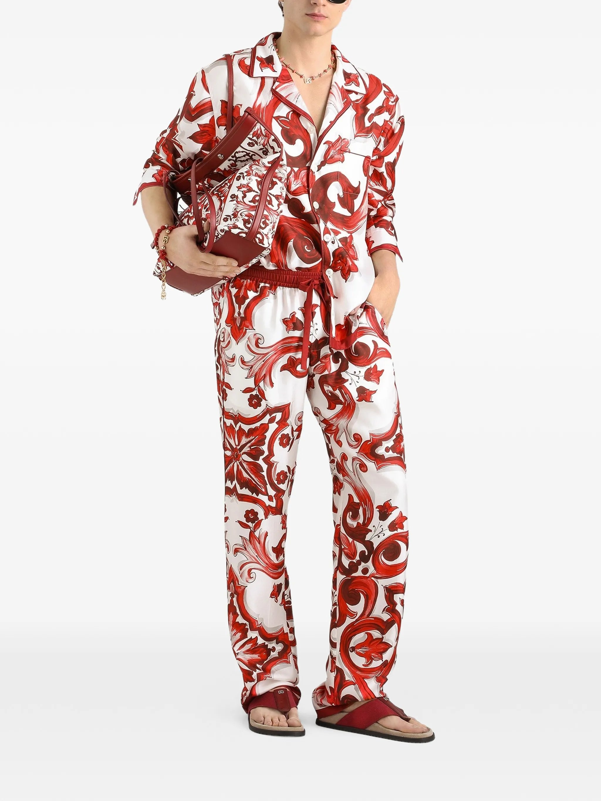 Majolica-print twill vanity trousers