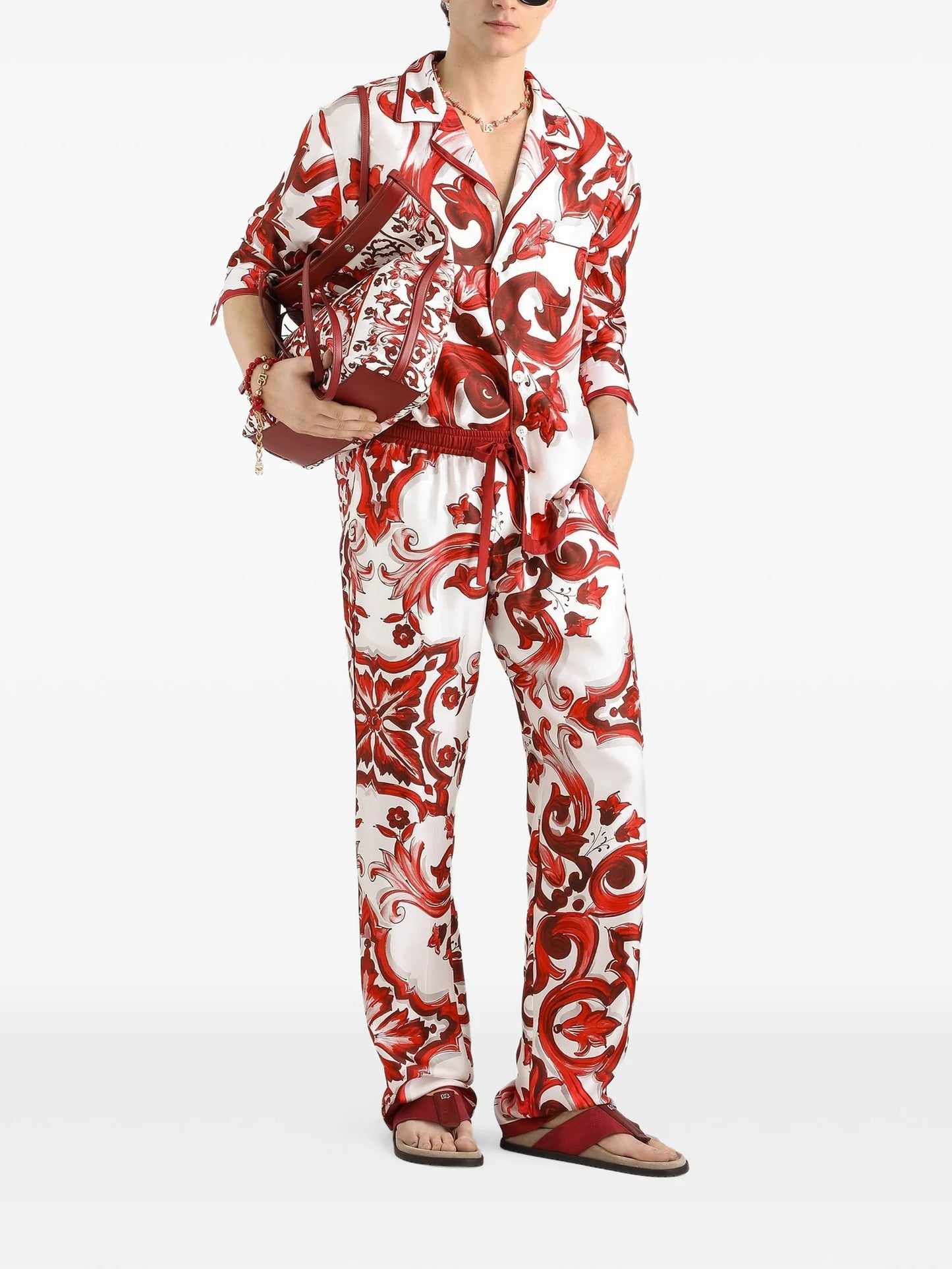 Majolica-print twill vanity trousers