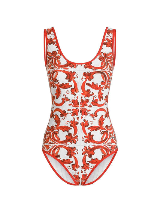 Majolica-print one-piece swimsuit