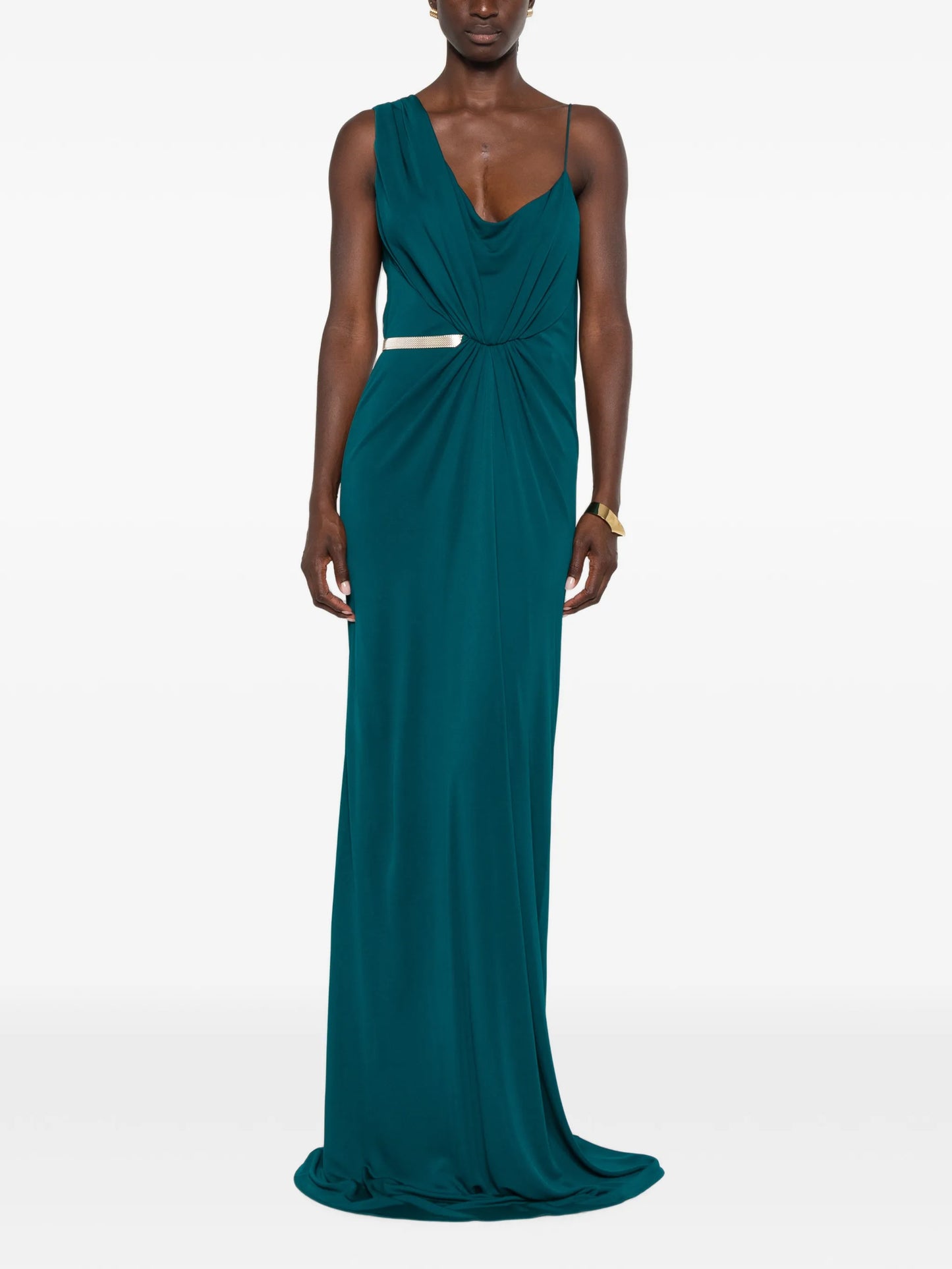 asymmetric draped evening maxi dress