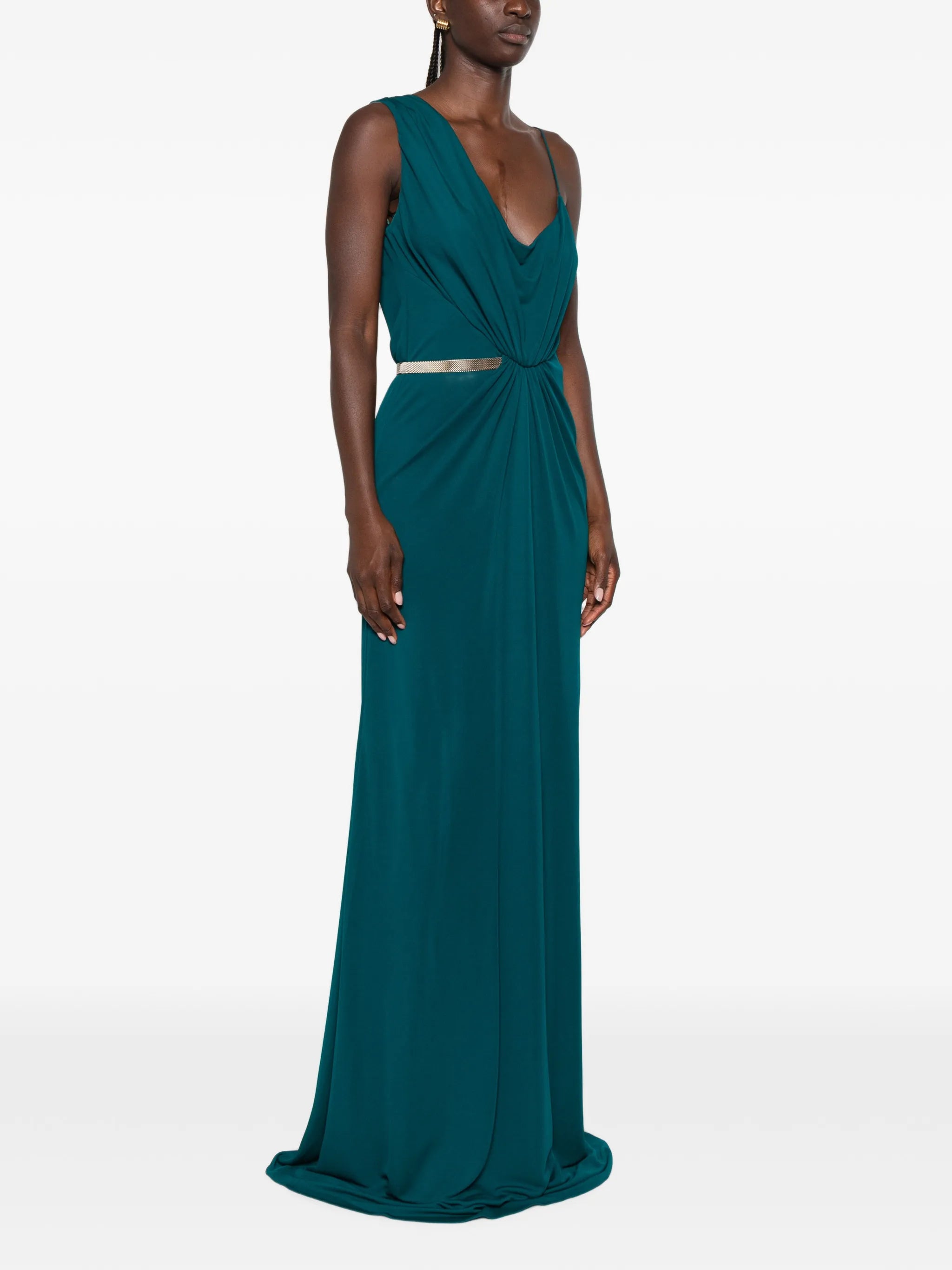 asymmetric draped evening maxi dress