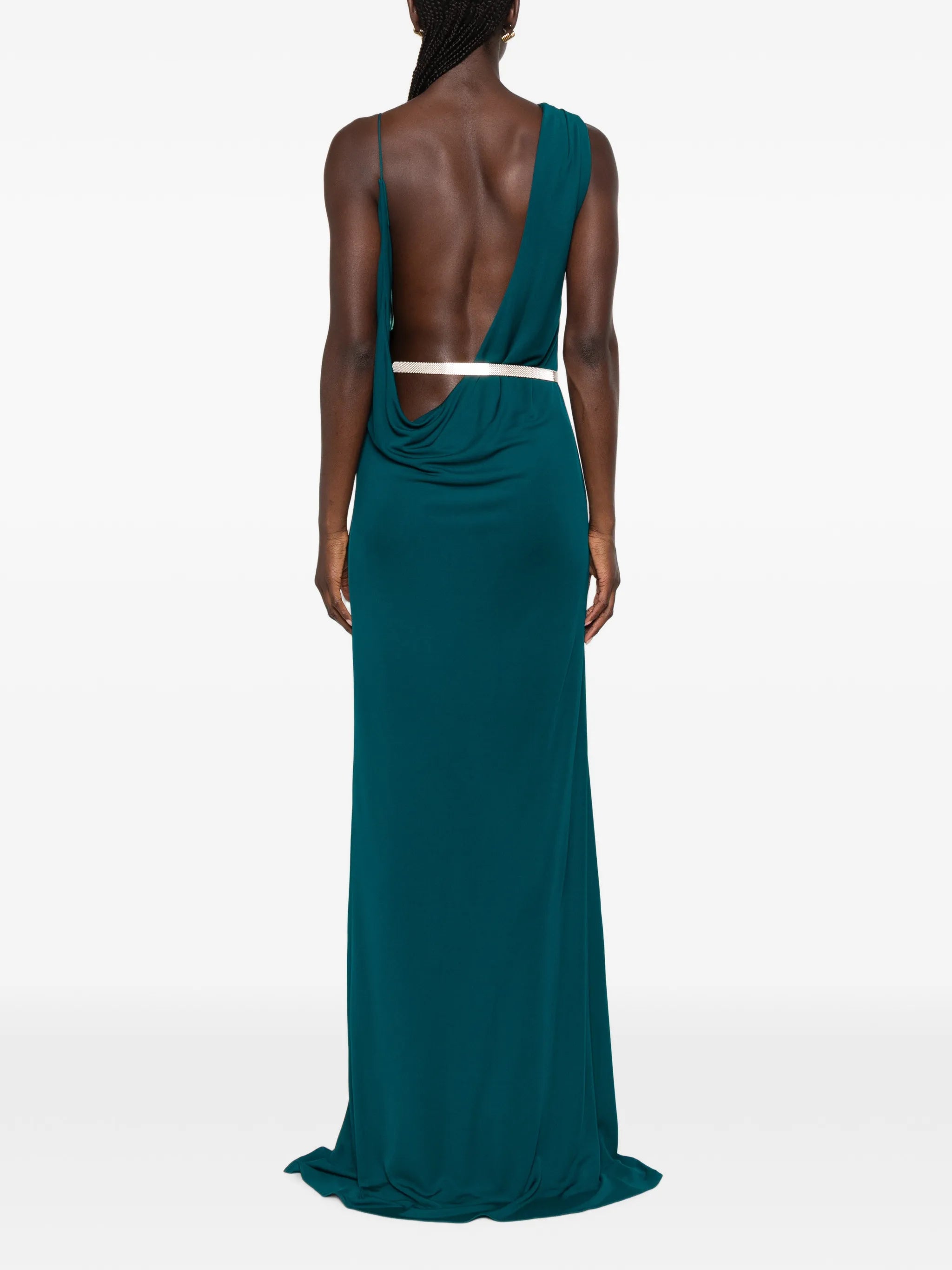 asymmetric draped evening maxi dress