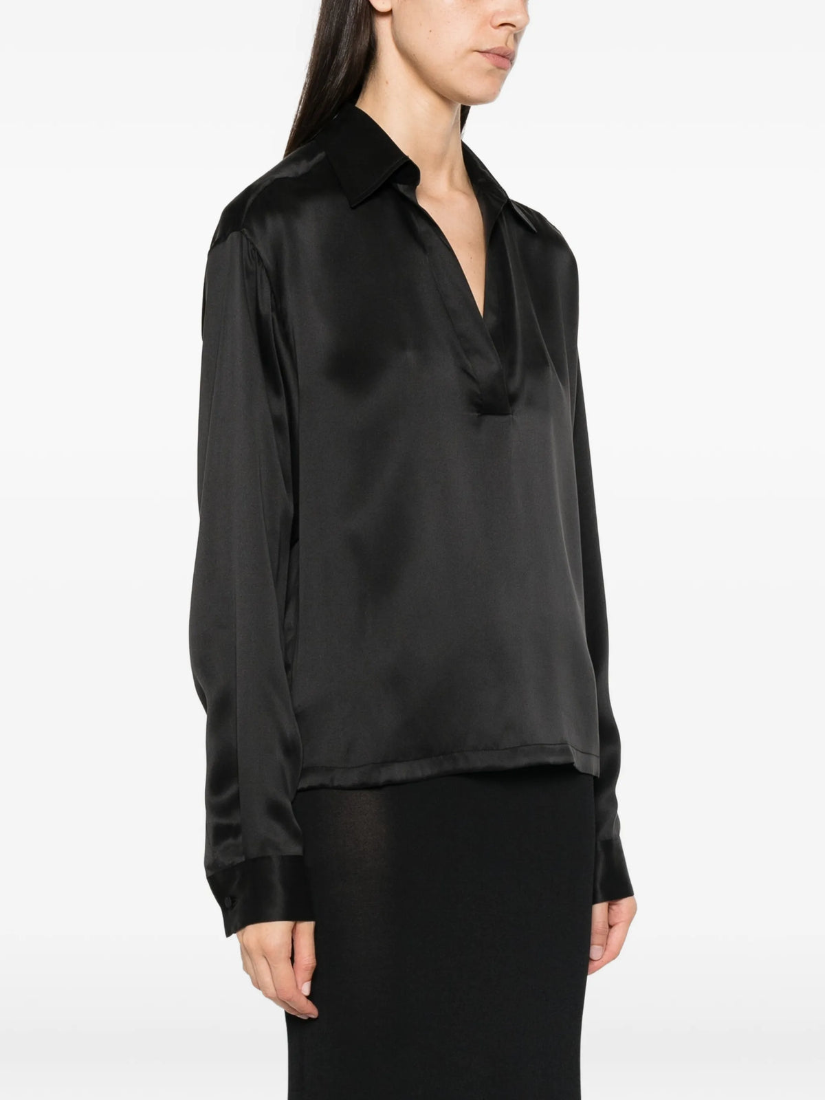 Peach-Feel silk satin polo with tonal TF embroidered logo