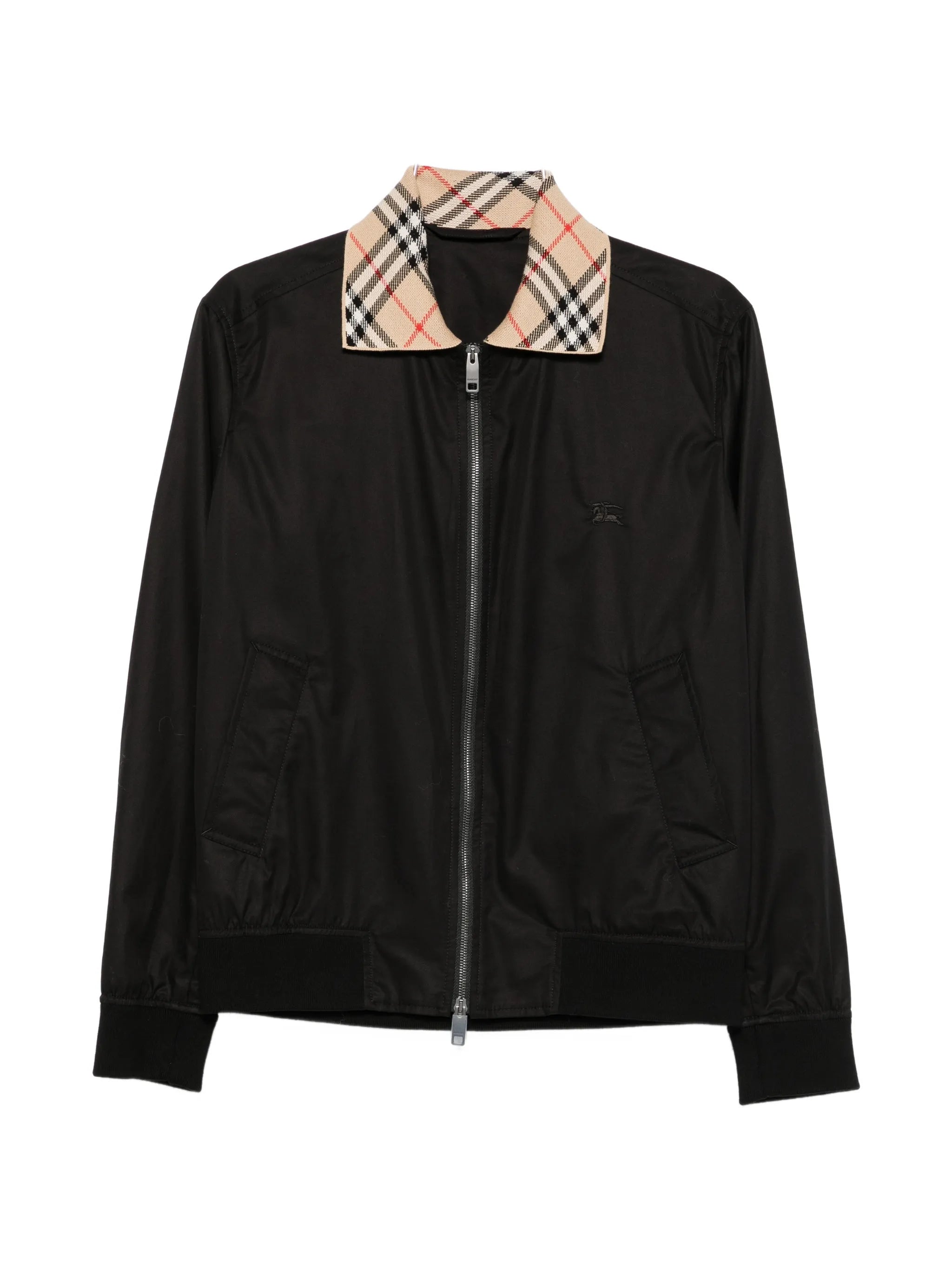 check-collar zip-up jacket