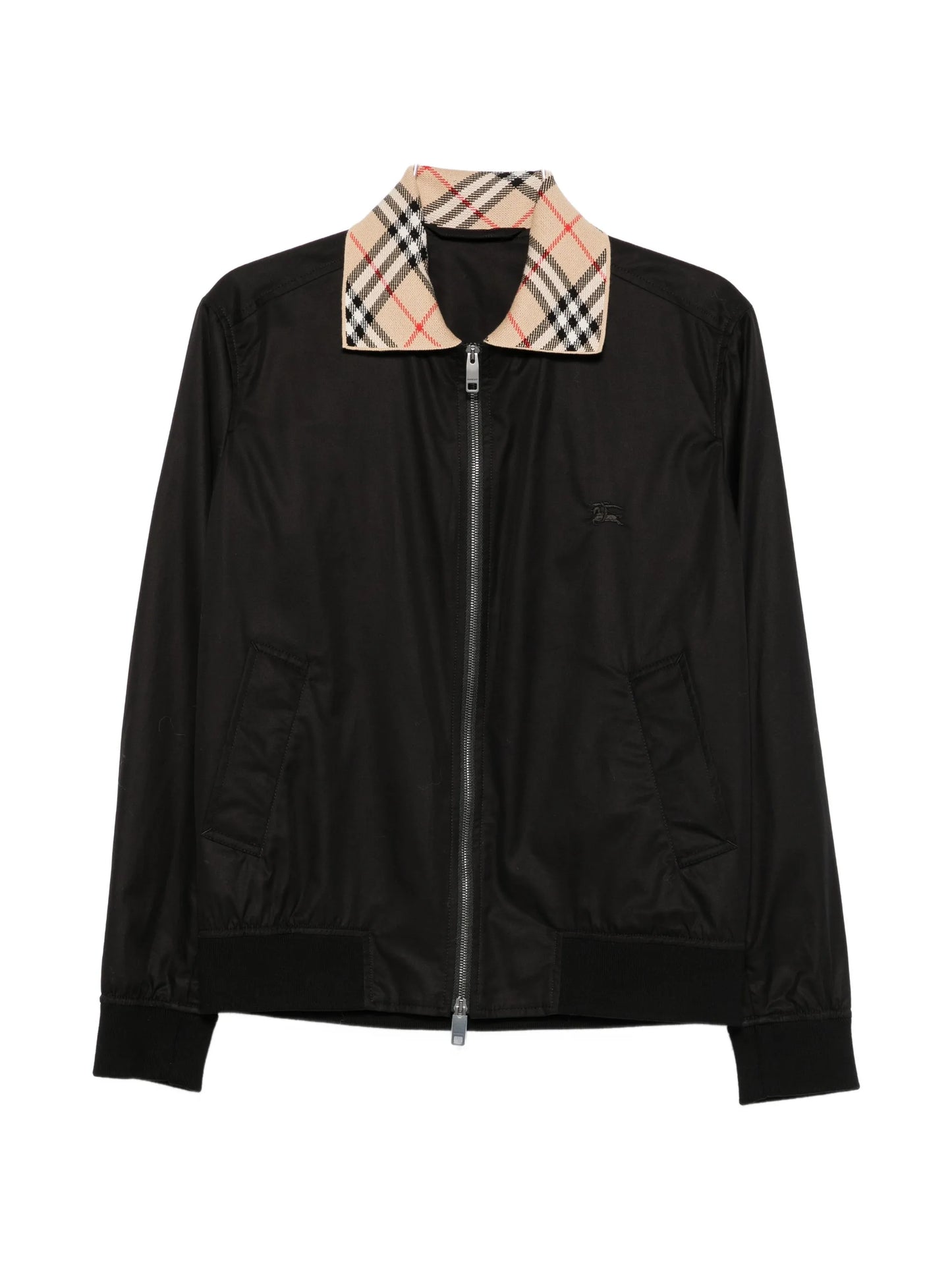 check-collar zip-up jacket