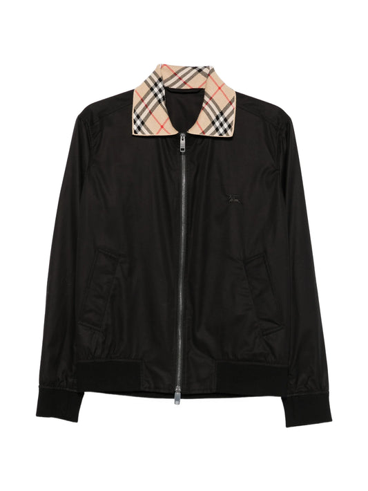 check-collar zip-up jacket