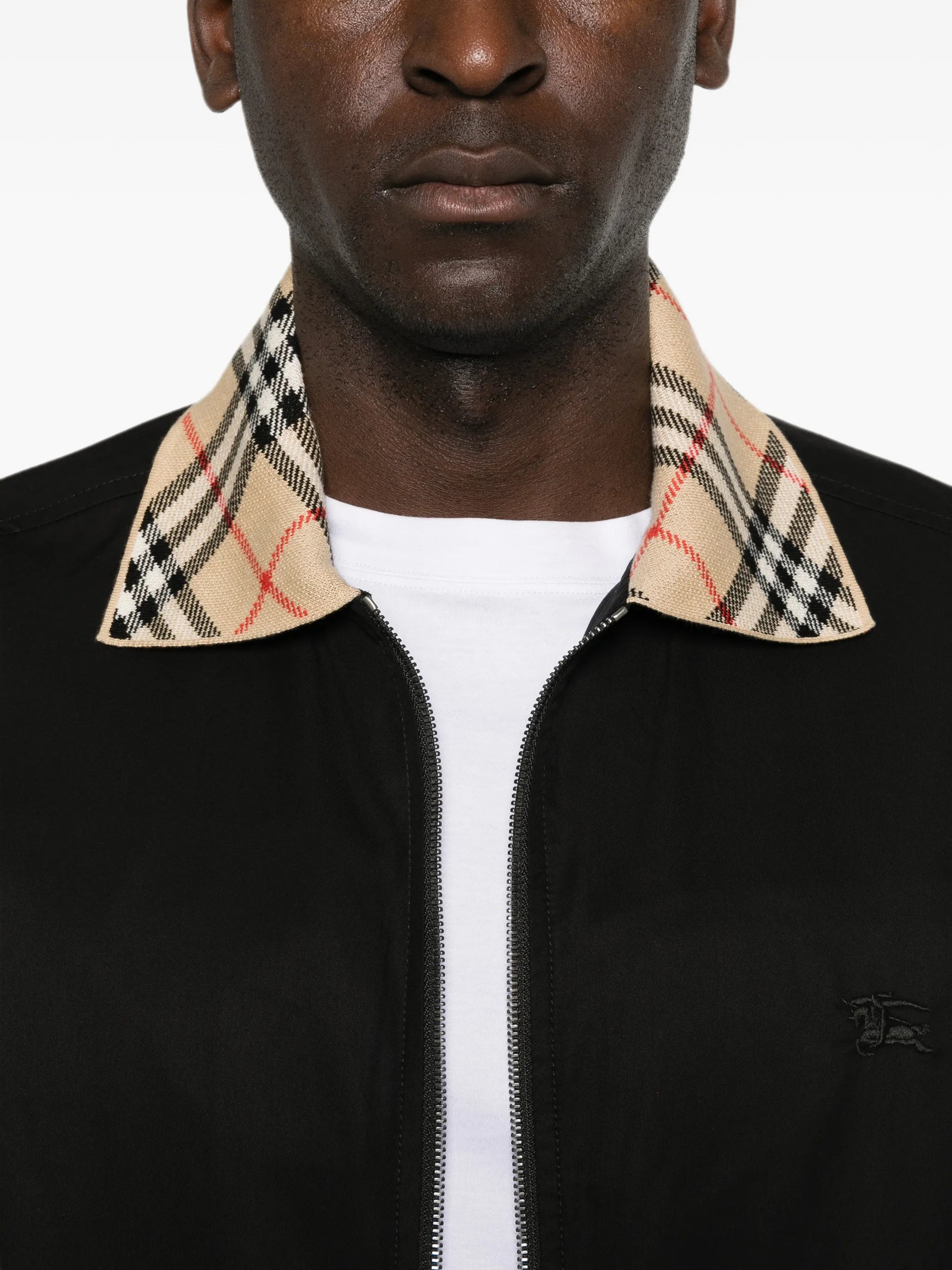 check-collar zip-up jacket