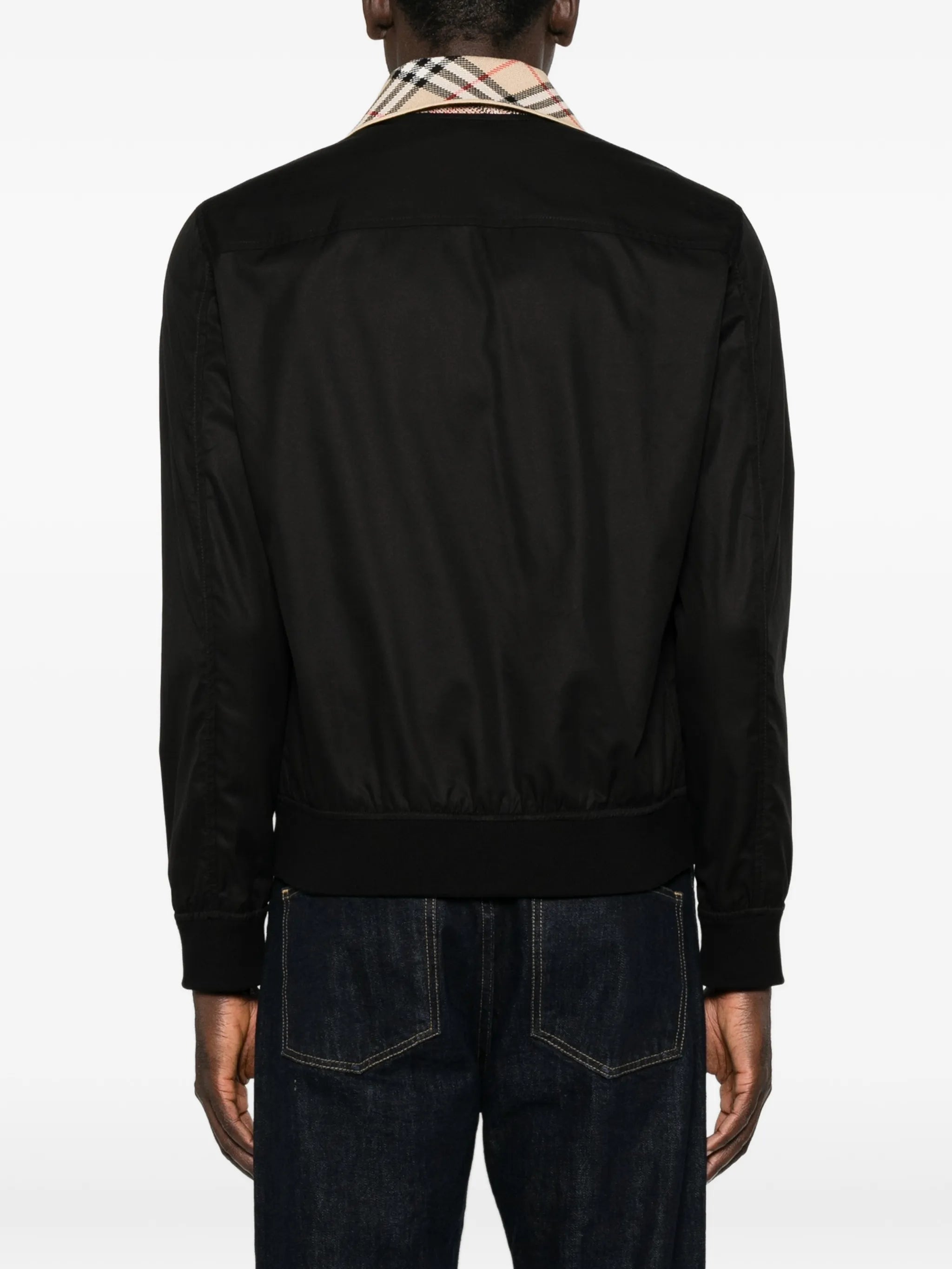 check-collar zip-up jacket