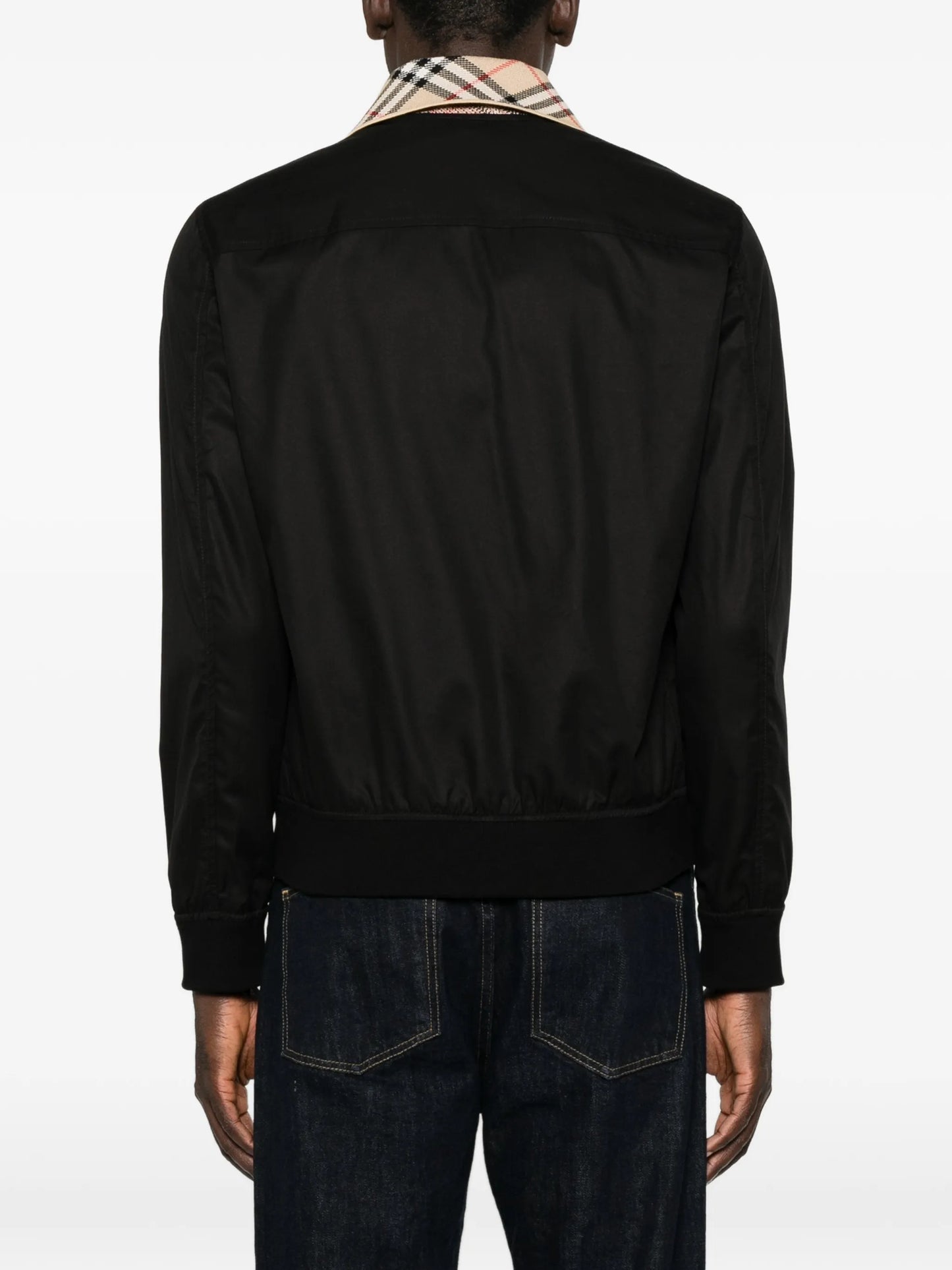 check-collar zip-up jacket