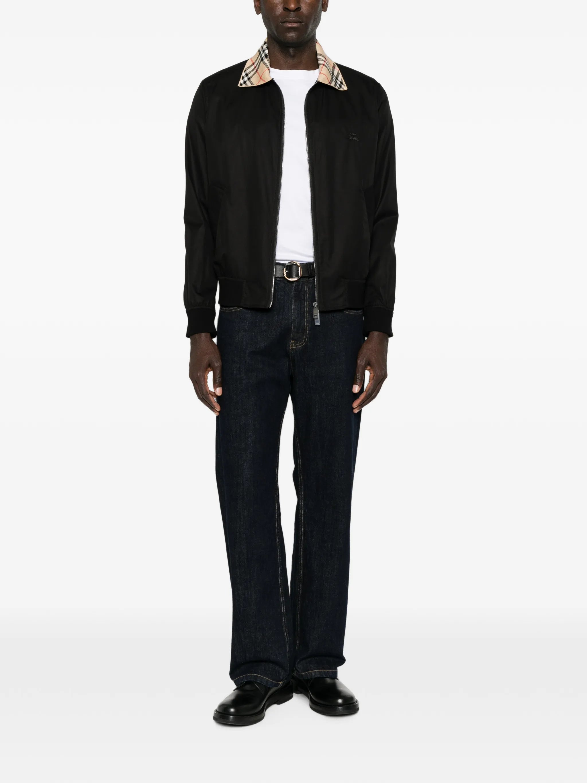 check-collar zip-up jacket