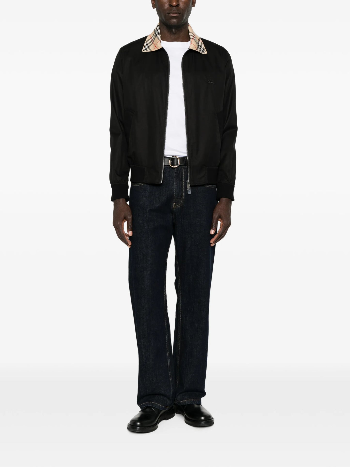 check-collar zip-up jacket
